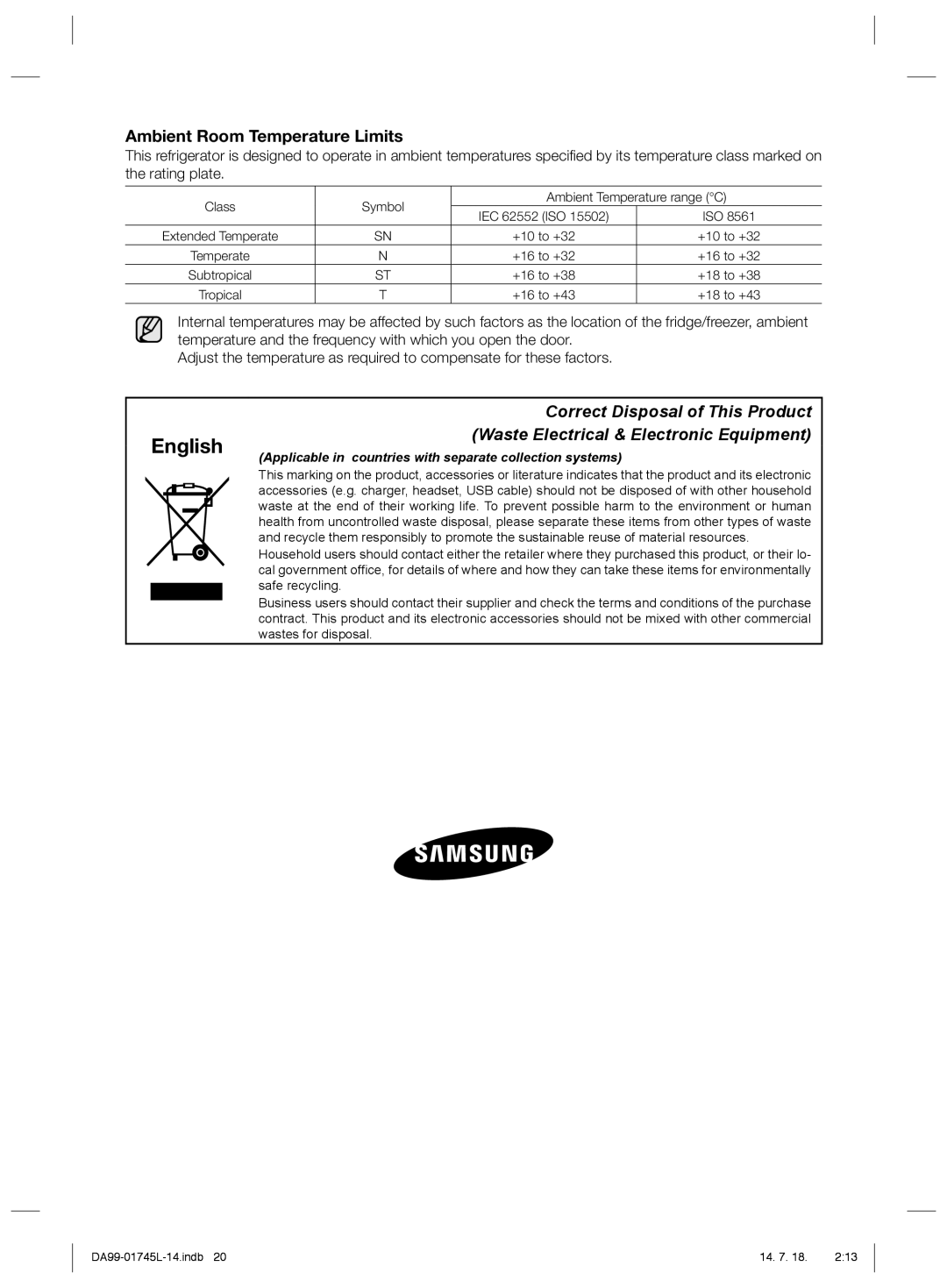 Samsung RSG5KURS1/MTR, RSG5FUPS1/MTR, RSG5FUTS1/JUM, RSG5FUPS1/ZAM IEC 62552 ISO Extended Temperate, Subtropical, Tropical 