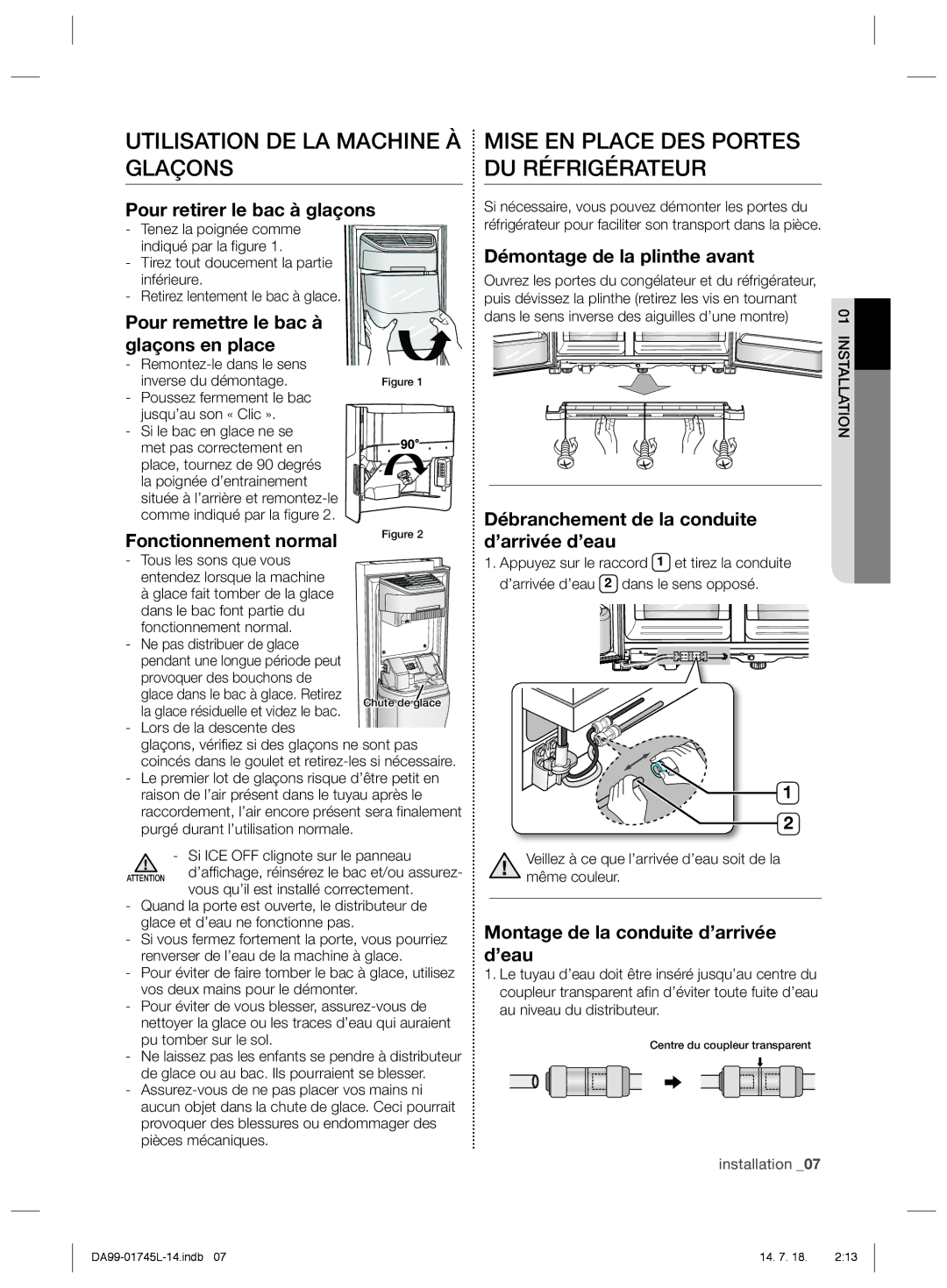 Samsung RSG5KURS1/MTR, RSG5FUPS1/MTR, RSG5FUTS1/JUM, RSG5FUPS1/ZAM, RSG5FUPN1/XSG manual Utilisation DE LA Machine À Glaçons 