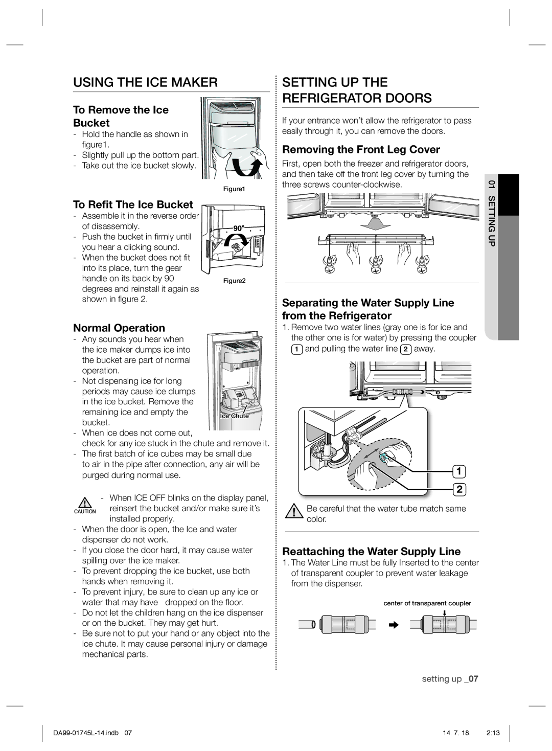 Samsung RSG5FUPS1/MTR, RSG5FUTS1/JUM, RSG5FUPS1/ZAM, RSG5FUPN1/XSG manual Using the ICE Maker, Setting UP Refrigerator Doors 