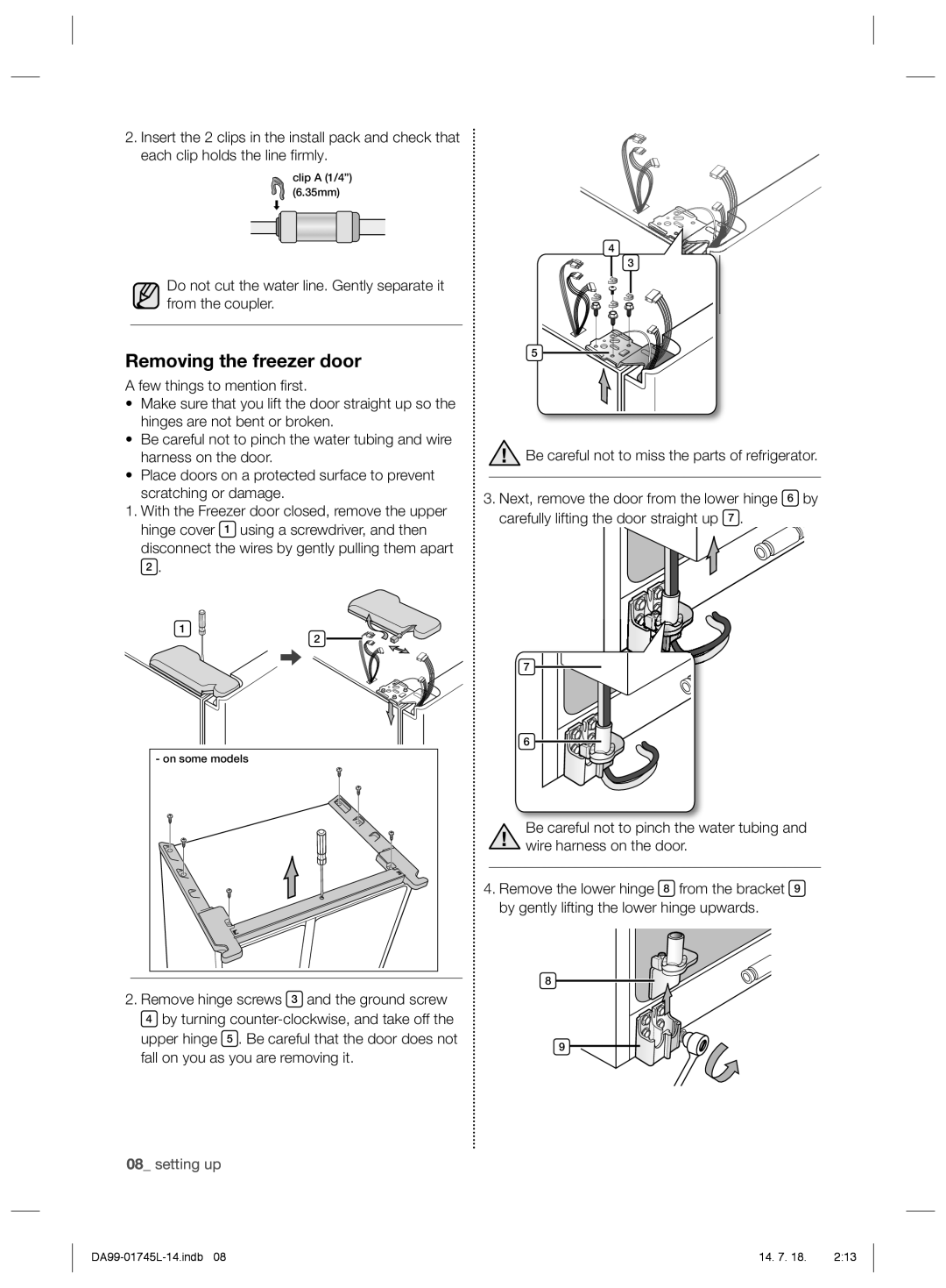 Samsung RSG5FUTS1/JUM, RSG5FUPS1/MTR, RSG5FUPS1/ZAM manual Removing the freezer door, Clip a 1/4 6.35mm, On some models 