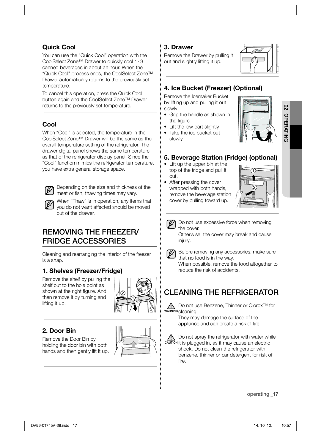 Samsung RSG5FUTS1/SML, RSG5FUPS1/SML, RSG5FURS1/SML Removing the FREEZER/ Fridge Accessories, Cleaning the Refrigerator 