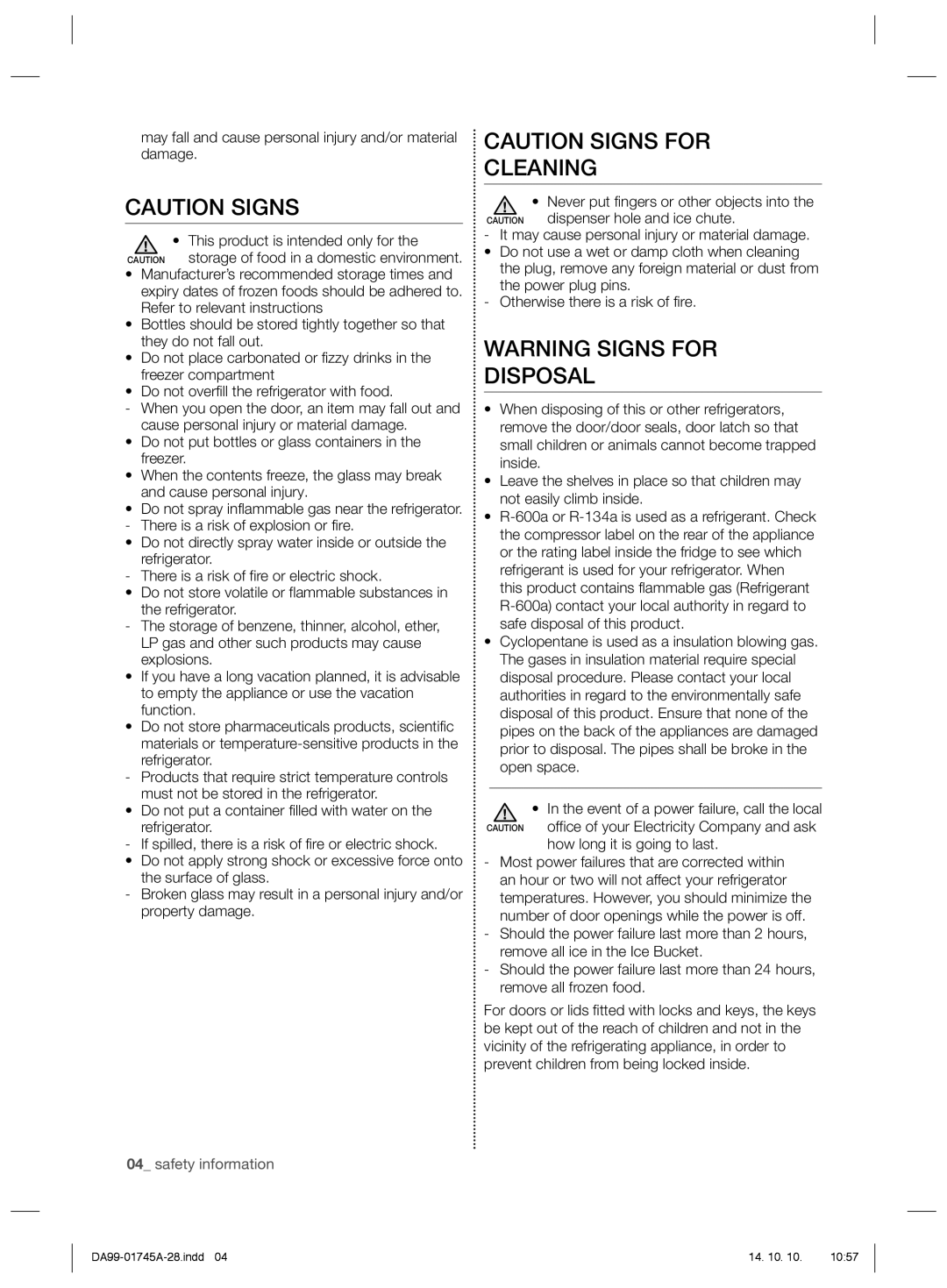 Samsung RSG5FURS1/SML, RSG5FUPS1/SML, RSG5FUTS1/SML manual Cleaning, Disposal 