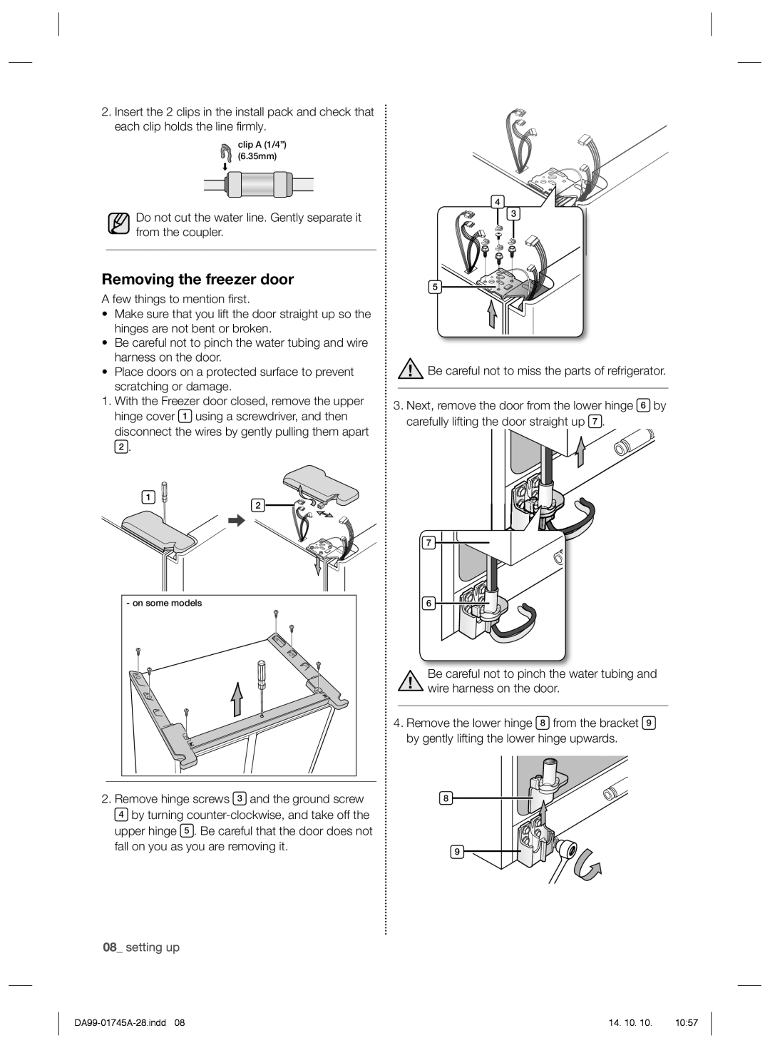 Samsung RSG5FUTS1/SML, RSG5FUPS1/SML, RSG5FURS1/SML manual Removing the freezer door 