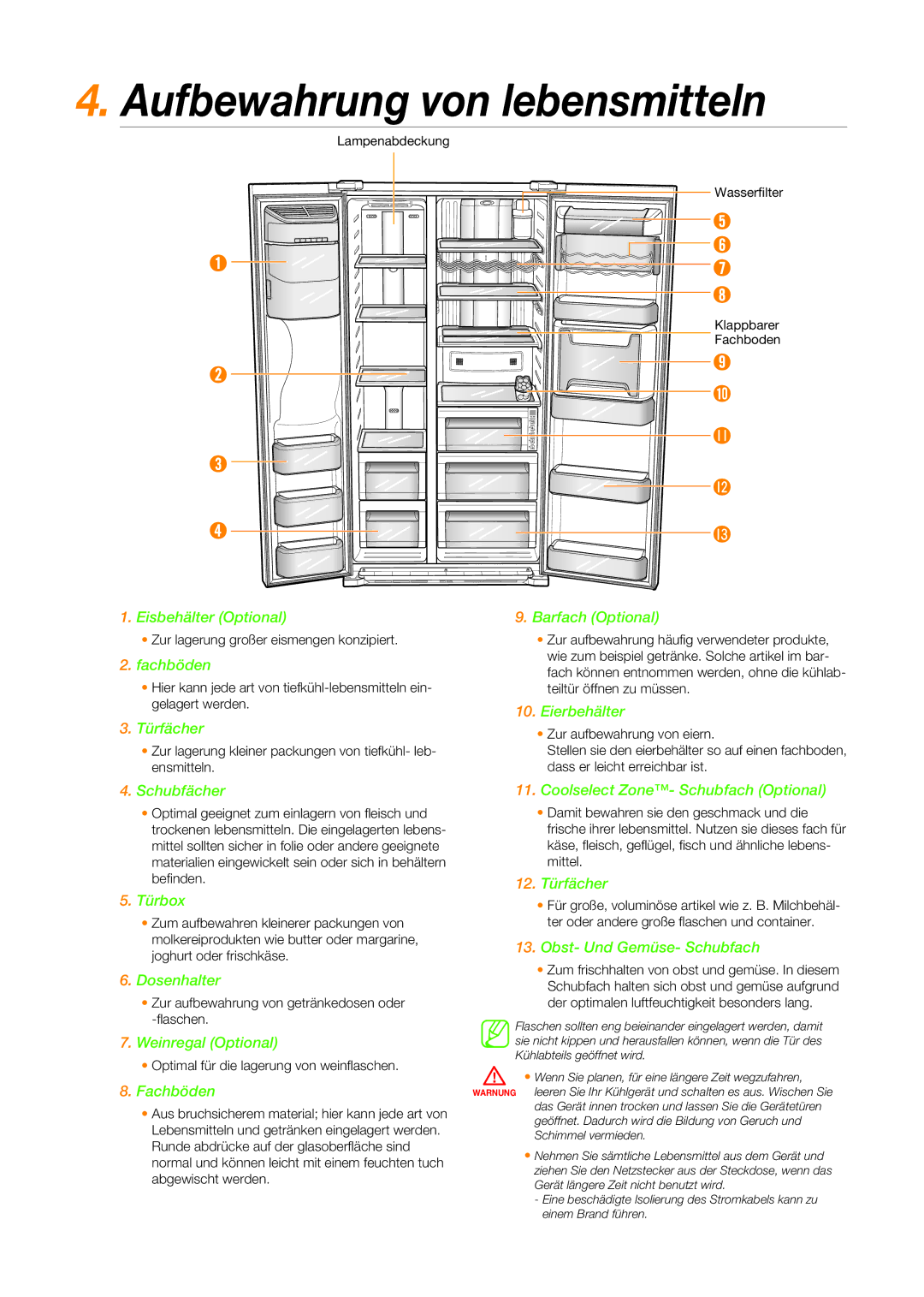 Samsung RSG5PURS1/EUR, RSG5FURS1/ANU, RSG5FUPS1/XEG, RSG5PUPN2/XEF, RSG5DURS1/XEF manual Aufbewahrung von lebensmitteln 