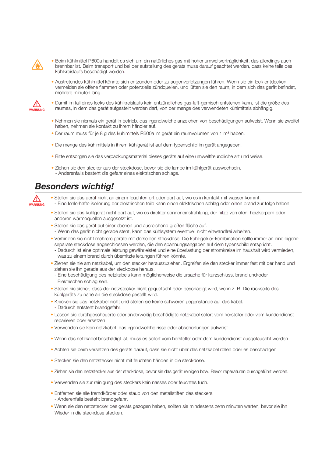 Samsung RSG5DURS1/XEF, RSG5FURS1/ANU, RSG5FUPS1/XEG, RSG5PURS1/EUR, RSG5PUPN2/XEF, RSG5PUMH1/XEF manual Besonders wichtig 