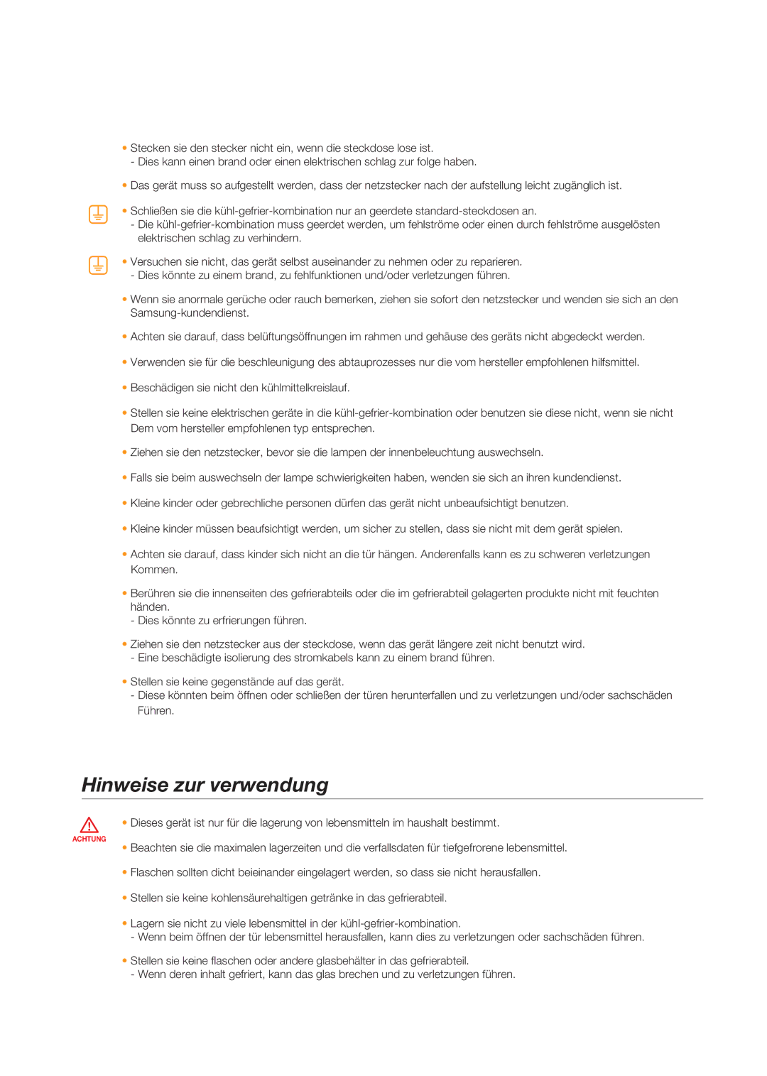 Samsung RSG5PUMH1/XEF, RSG5FURS1/ANU, RSG5FUPS1/XEG, RSG5PURS1/EUR, RSG5PUPN2/XEF, RSG5DURS1/XEF manual Hinweise zur verwendung 