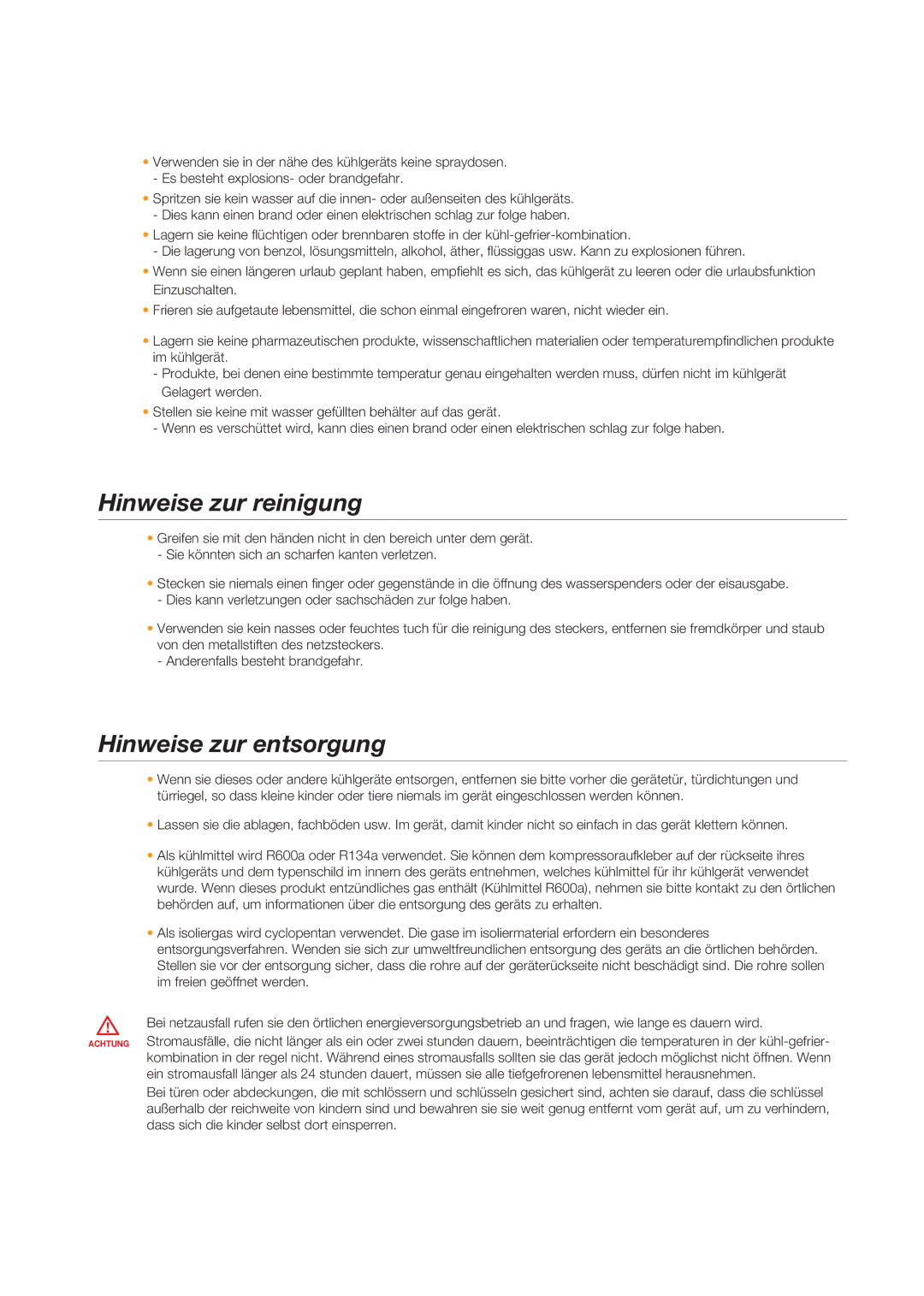 Samsung RSG5PUPN1/XEF, RSG5FURS1/ANU, RSG5FUPS1/XEG, RSG5PURS1/EUR manual Hinweise zur reinigung, Hinweise zur entsorgung 