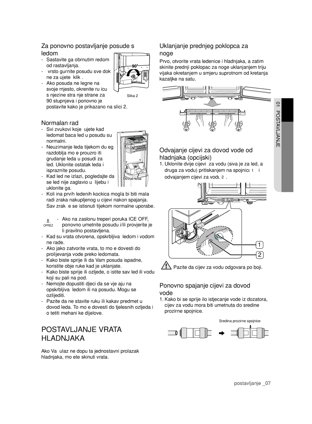 Samsung RSG5FURS1/SML, RSG5FURS1/ANU, RSG5PURS1/EUR Postavljanje Vrata Hladnjaka, Za ponovno postavljanje posude s ledom 