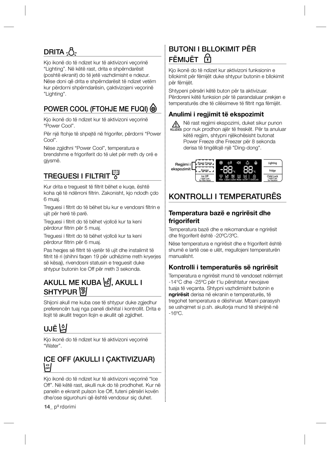 Samsung RSG5FURS1/SML, RSG5FURS1/ANU, RSG5PURS1/EUR, RSG5PURS1/XEF, RSG5FURS1/EUR, RSG5FUBP1/EUR manual Kontrolli I Temperaturës 