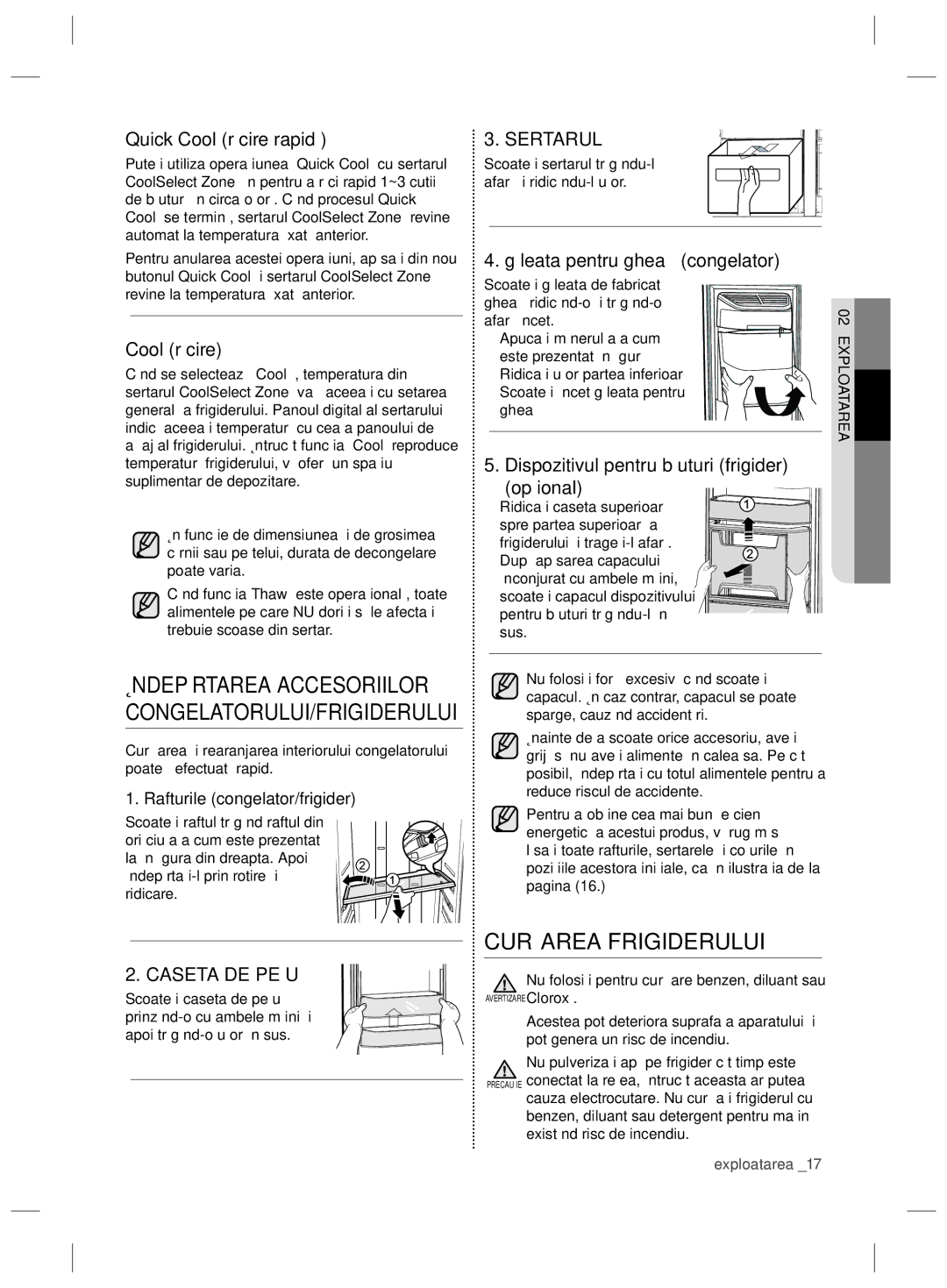 Samsung RSG5PURS1/EUR Curăţarea Frigiderului, Îndepărtarea Accesoriilor CONGELATORULUI/FRIGIDERULUI, Caseta DE PE UŞĂ 