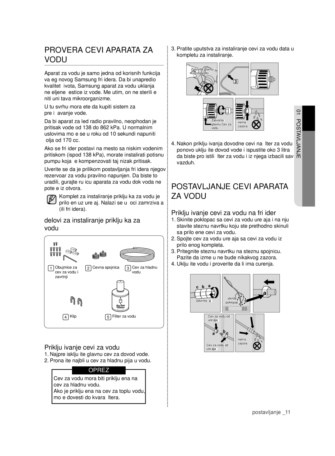 Samsung RSG5FURS1/SML Provera Cevi Aparata ZA Vodu, Delovi za instaliranje priključka za vodu, Priključivanje cevi za vodu 