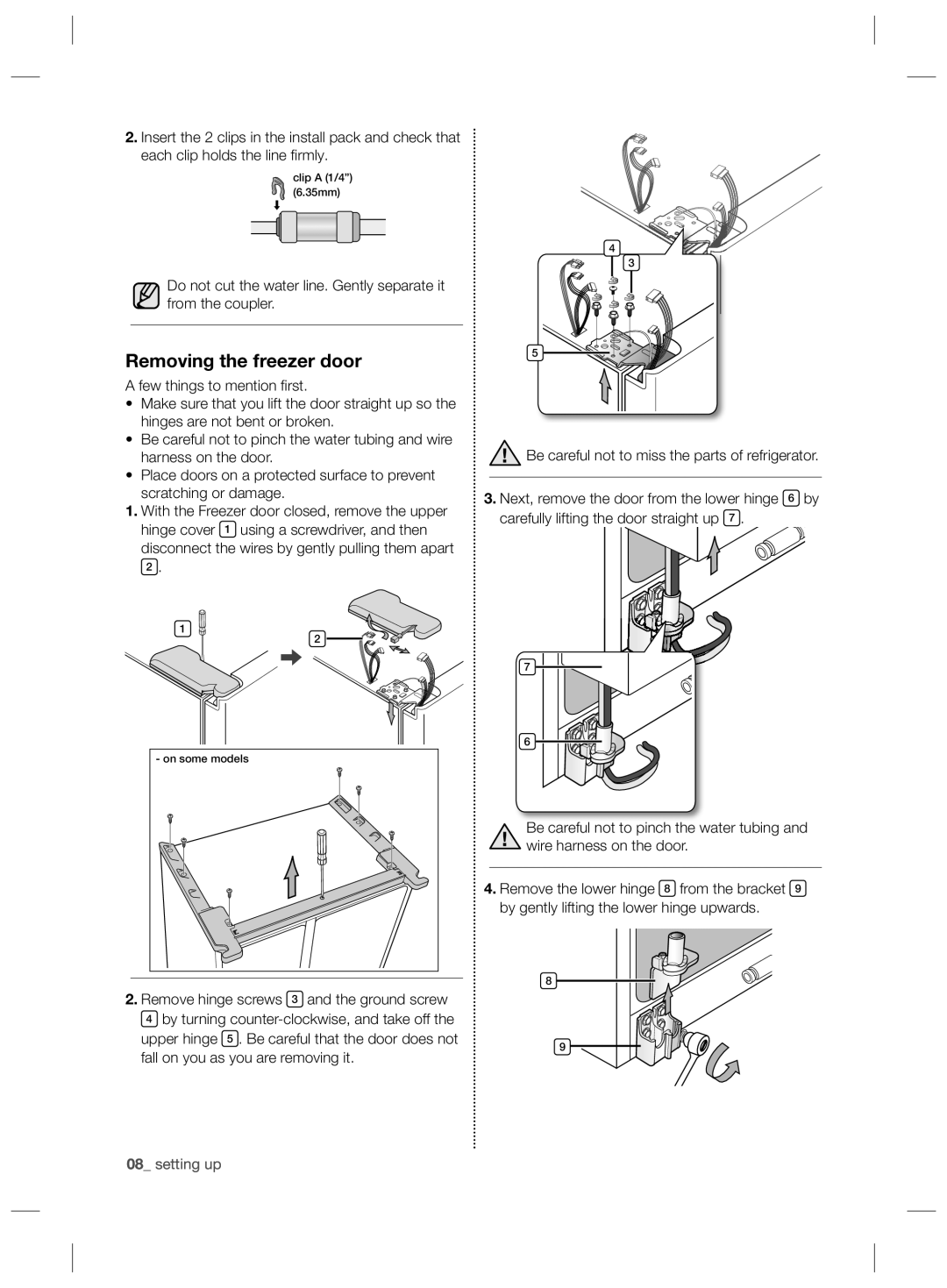 Samsung RSG5FURS1/SML, RSG5FURS1/ANU, RSG5PURS1/EUR, RSG5PURS1/XEF, RSG5FURS1/EUR, RSG5FUBP1/EUR Removing the freezer door 