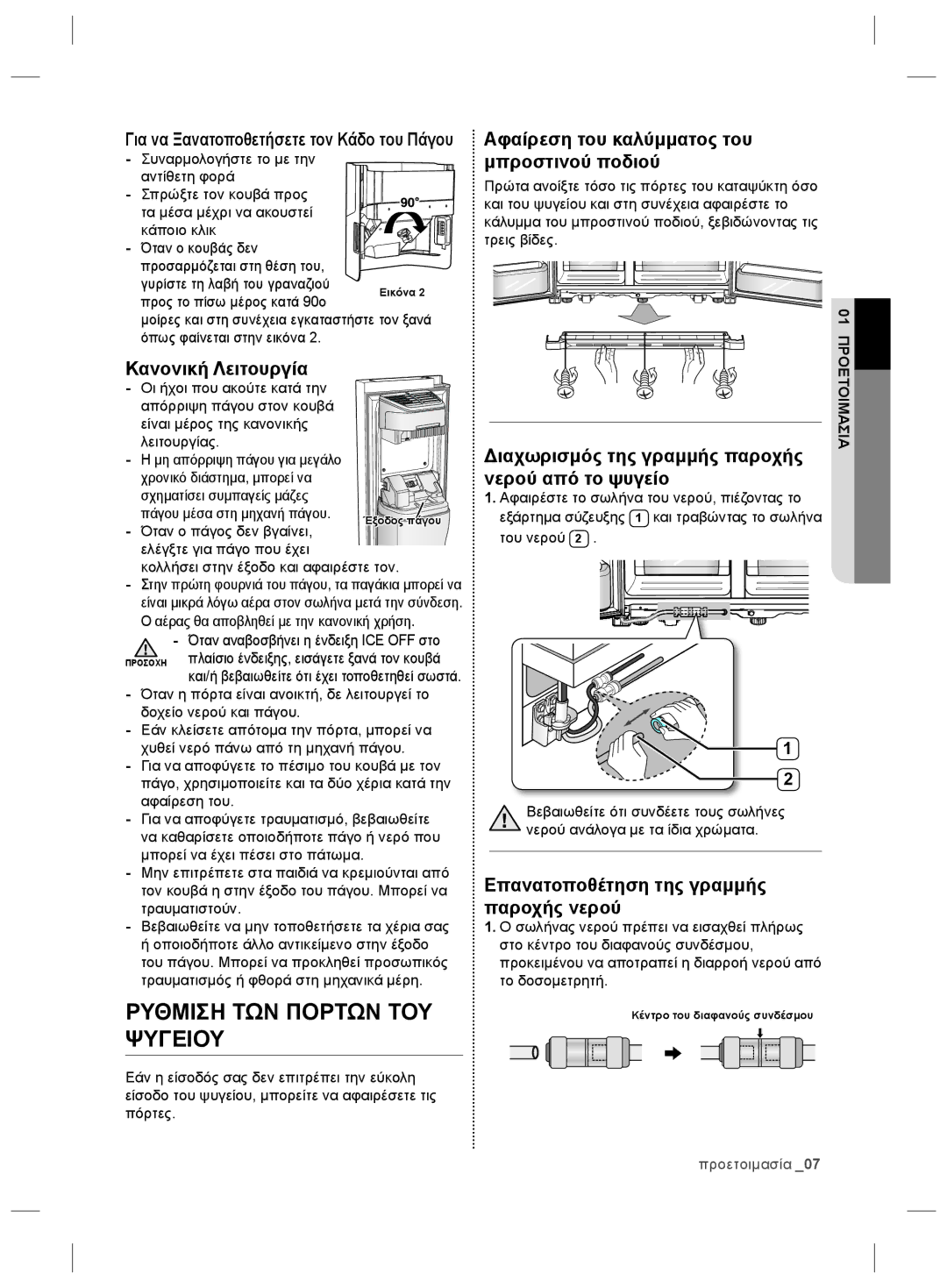 Samsung RSG5PURS1/XEO Κανονική Λειτουργία, Αφαίρεση του καλύμματος του μπροστινού ποδιού, Διαχωρισμός της γραμμής παροχής 