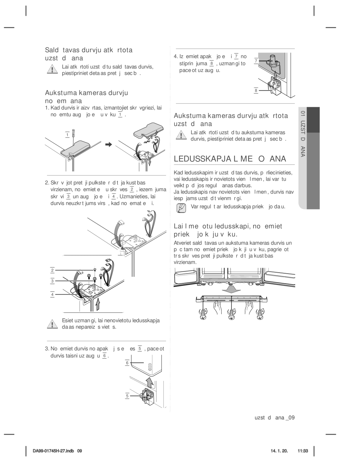 Samsung RSG5FUMH1/BWT, RSG5FURS1/BWT manual Ledusskapja Līmeņošana 