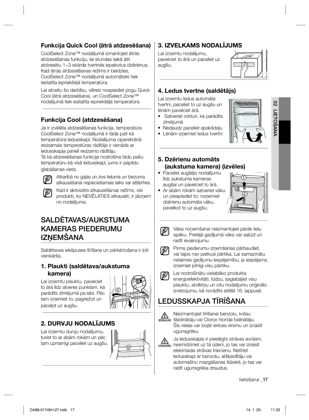 Samsung RSG5FUMH1/BWT manual Ledusskapja Tīrīšana, SALDĒTAVAS/AUKSTUMA Kameras Piederumu Izņemšana, Izvelkams Nodalījums 