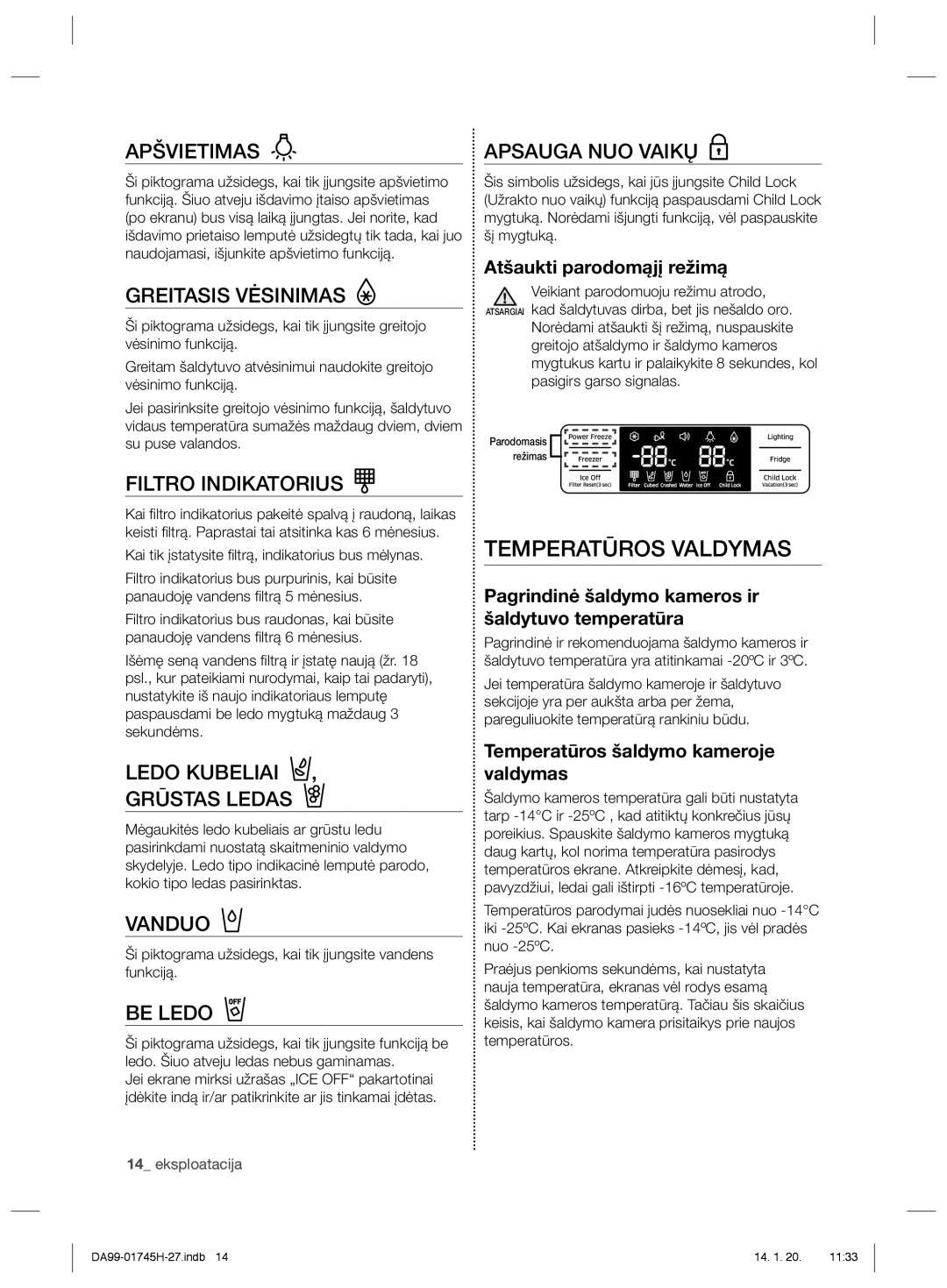 Samsung RSG5FURS1/BWT, RSG5FUMH1/BWT manual Temperatūros Valdymas 