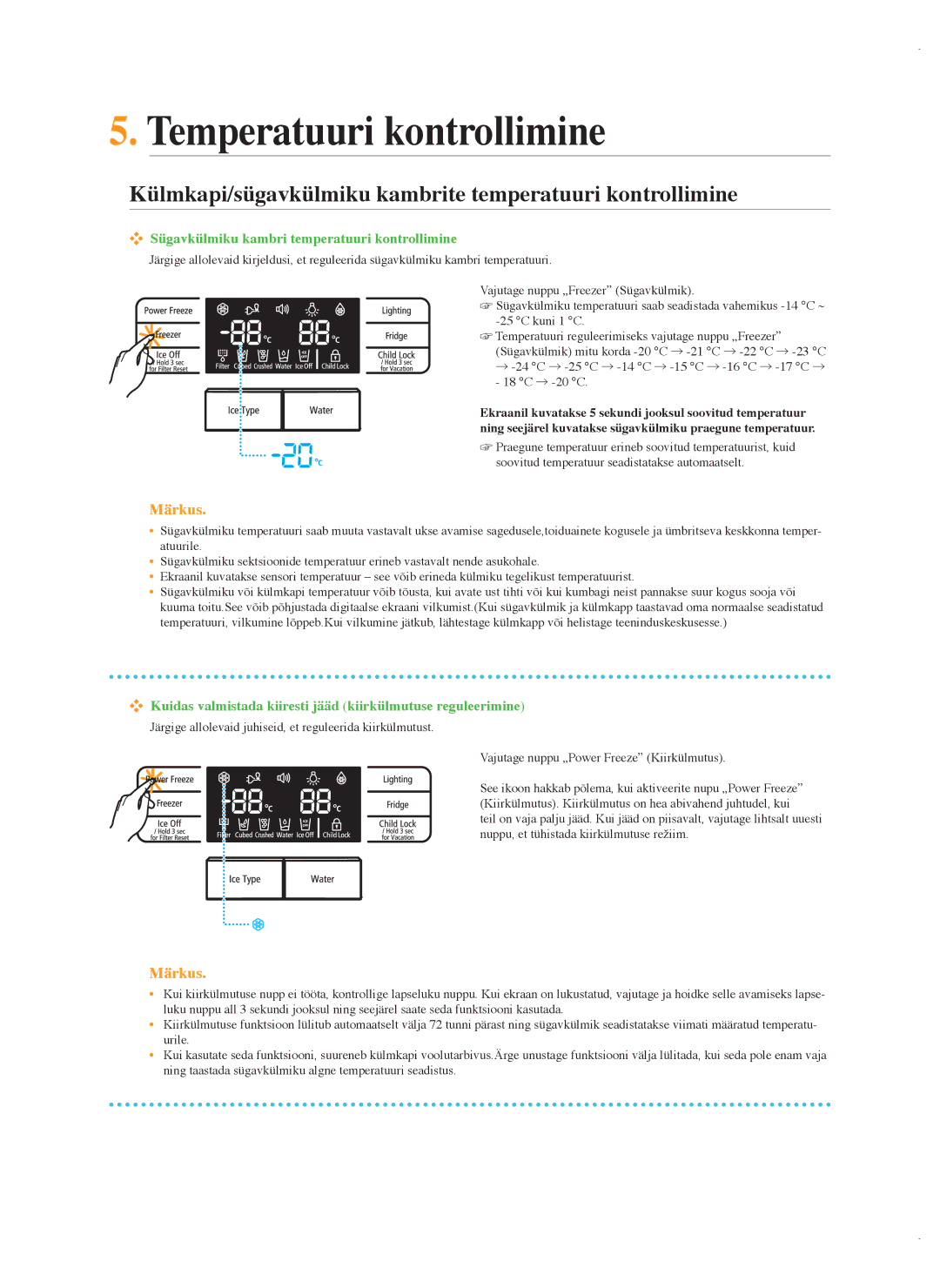 Samsung RSG5FUMH1/BWT, RSG5FURS1/BWT manual Temperatuuri kontrollimine, Sügavkülmiku kambri temperatuuri kontrollimine 