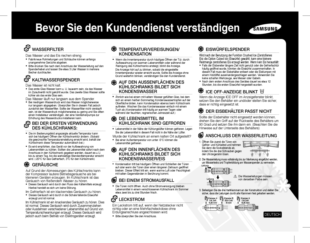 Samsung RSG5PCRS1/XEF, RSG5PCRS1/XEO, RSG5FURS1/ANU, RSG5FUPS1/XEG, RSG5PURS1/EUR Bevor Sie den Kundendienst verständigen 