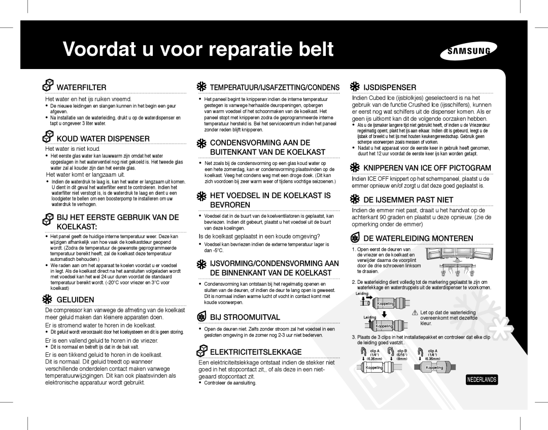 Samsung RSG5PUPN2/XEF, RSG5PCRS1/XEO, RSG5FURS1/ANU, RSG5FUPS1/XEG, RSG5PURS1/EUR, RSG5PCRS1/XEF Voordat u voor reparatie belt 