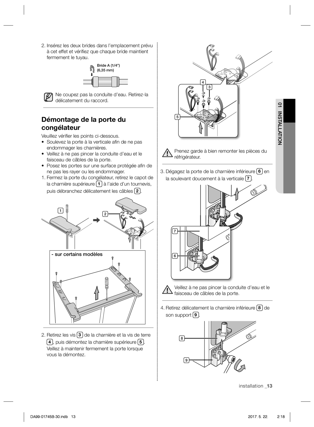 Samsung RSG5PUMH1/XEF, RSG5PCRS1/XEO, RSG5FURS1/ANU manual Démontage de la porte du congélateur, Sur certains modèles 