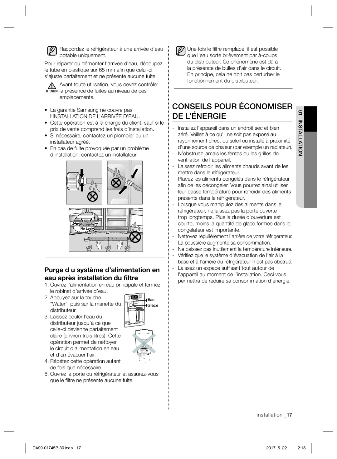 Samsung RSG5FUPS1/XEF, RSG5PCRS1/XEO Conseils Pour Économiser DE L’ÉNERGIE, Emplacements, Water, puis sur la manette du 