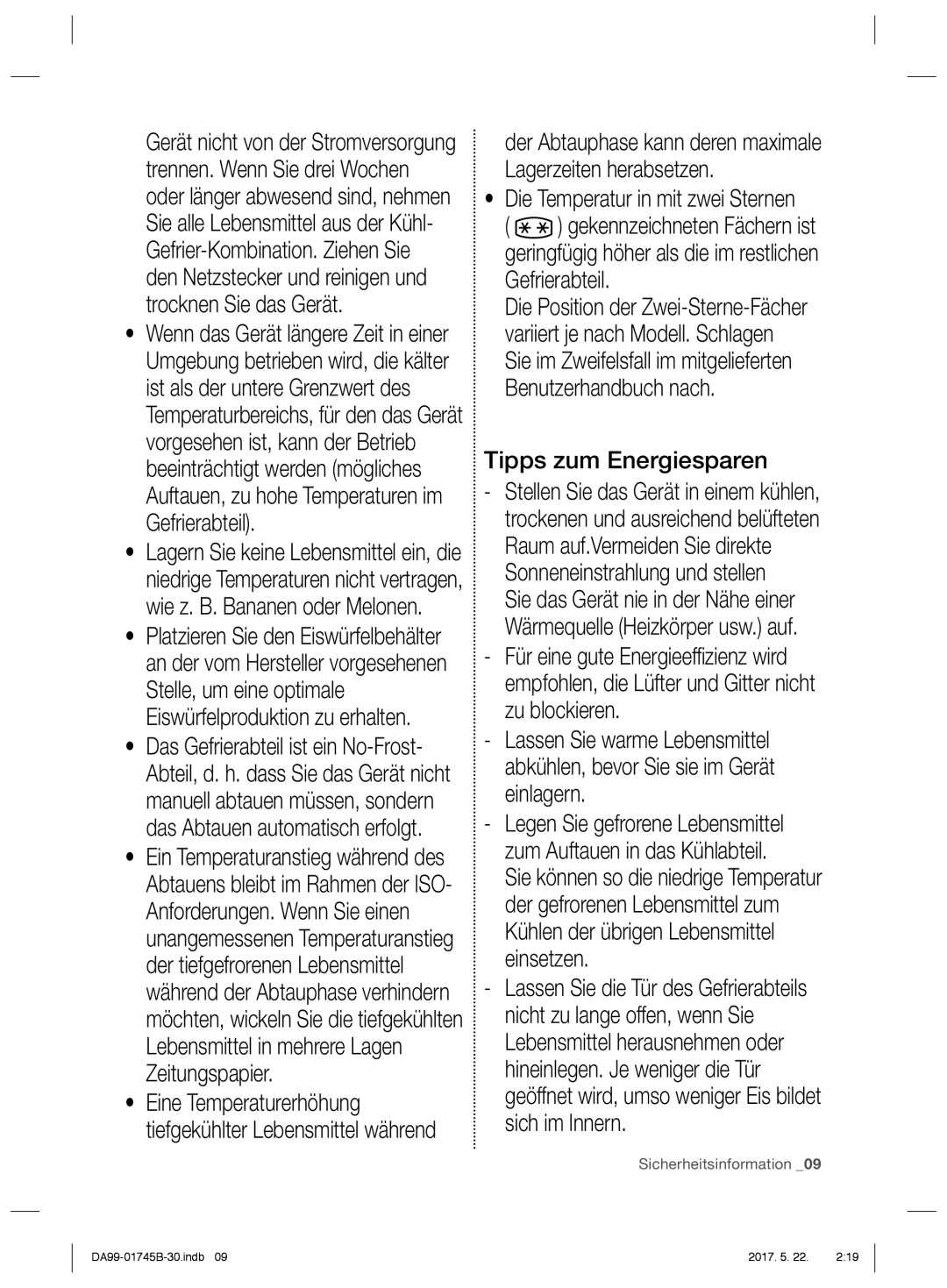 Samsung RSG5UCRS1/XEF, RSG5PCRS1/XEO, RSG5FURS1/ANU manual Die Temperatur in mit zwei Sternen, Tipps zum Energiesparen 