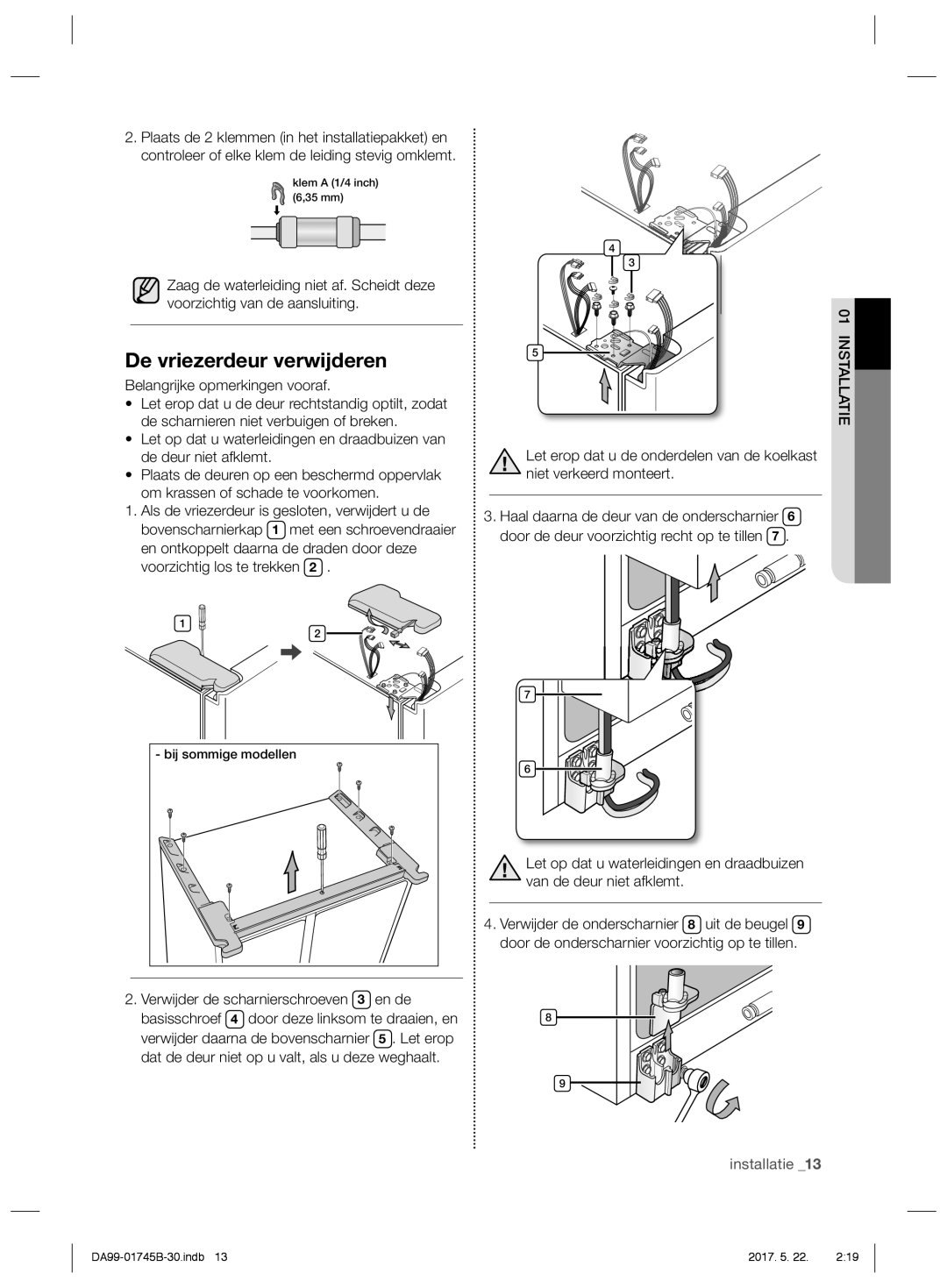 Samsung RSG5FUPS1/XEG, RSG5PCRS1/XEO, RSG5FURS1/ANU manual De vriezerdeur verwijderen, Belangrijke opmerkingen vooraf 