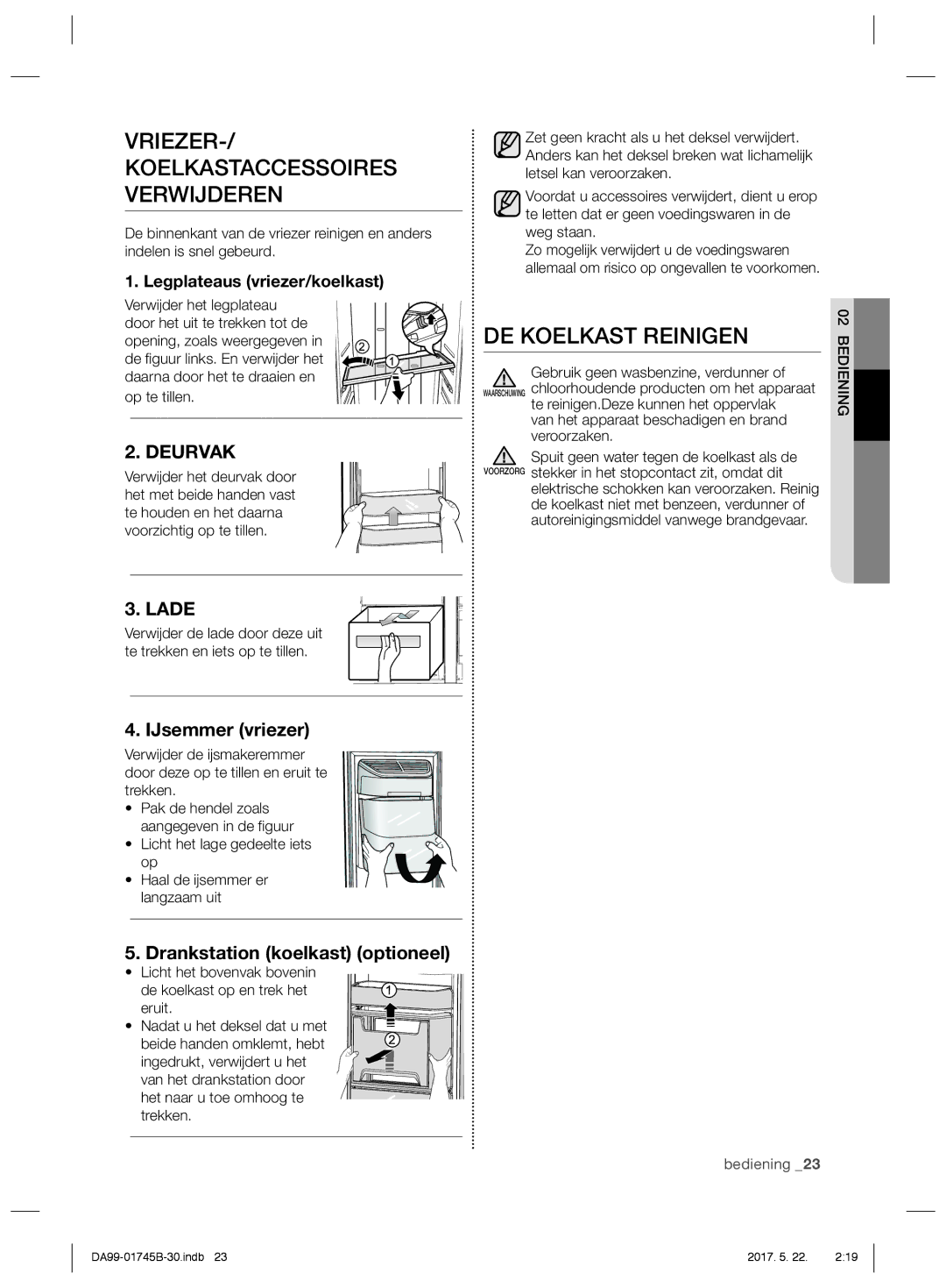 Samsung RSG5PUBP2/XEF, RSG5PCRS1/XEO manual Vriezer, DE Koelkast Reinigen, Koelkastaccessoires Verwijderen, IJsemmer vriezer 