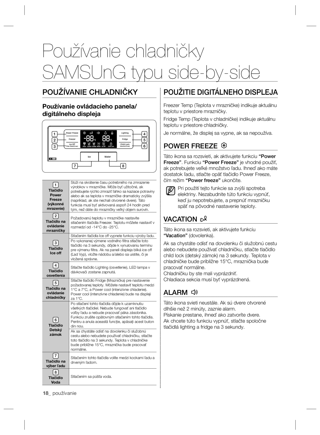 Samsung RSG5FURS1/EUR, RSG5PCRS1/XEO, RSG5FURS1/ANU, RSG5PURS1/EUR manual Používanie Chladničky, Použitie Digitálneho Displeja 