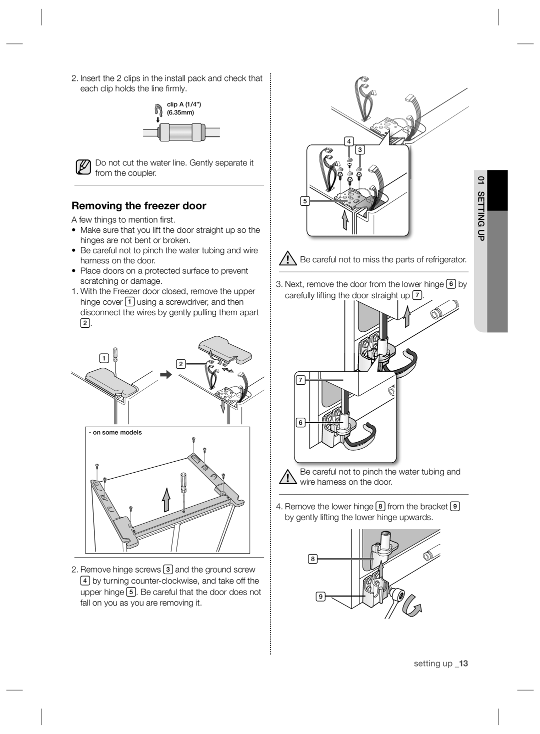 Samsung RSG5PURS1/XEF, RSG5PCRS1/XEO manual Removing the freezer door, Disconnect the wires by gently pulling them apart 