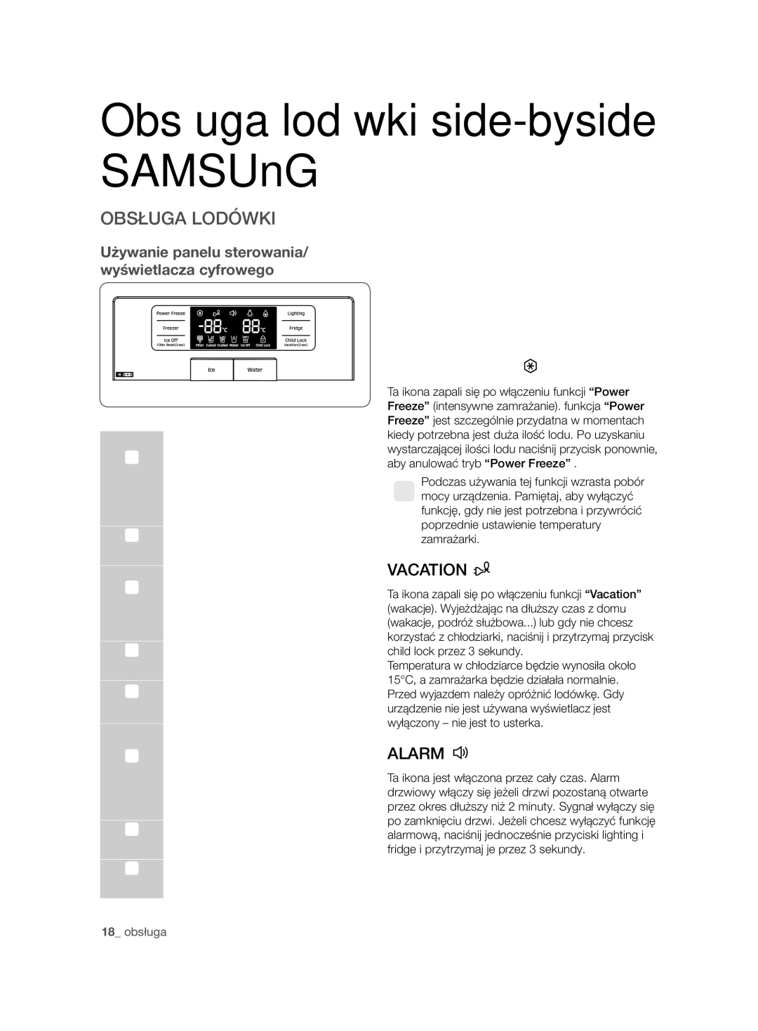 Samsung RSG5FURS1/XEO, RSG5PCRS1/XEO Obsługa lodówki side-byside SAMSUnG, Obsługa Lodówki, Używanie Wyświetlacza Cyfrowego 