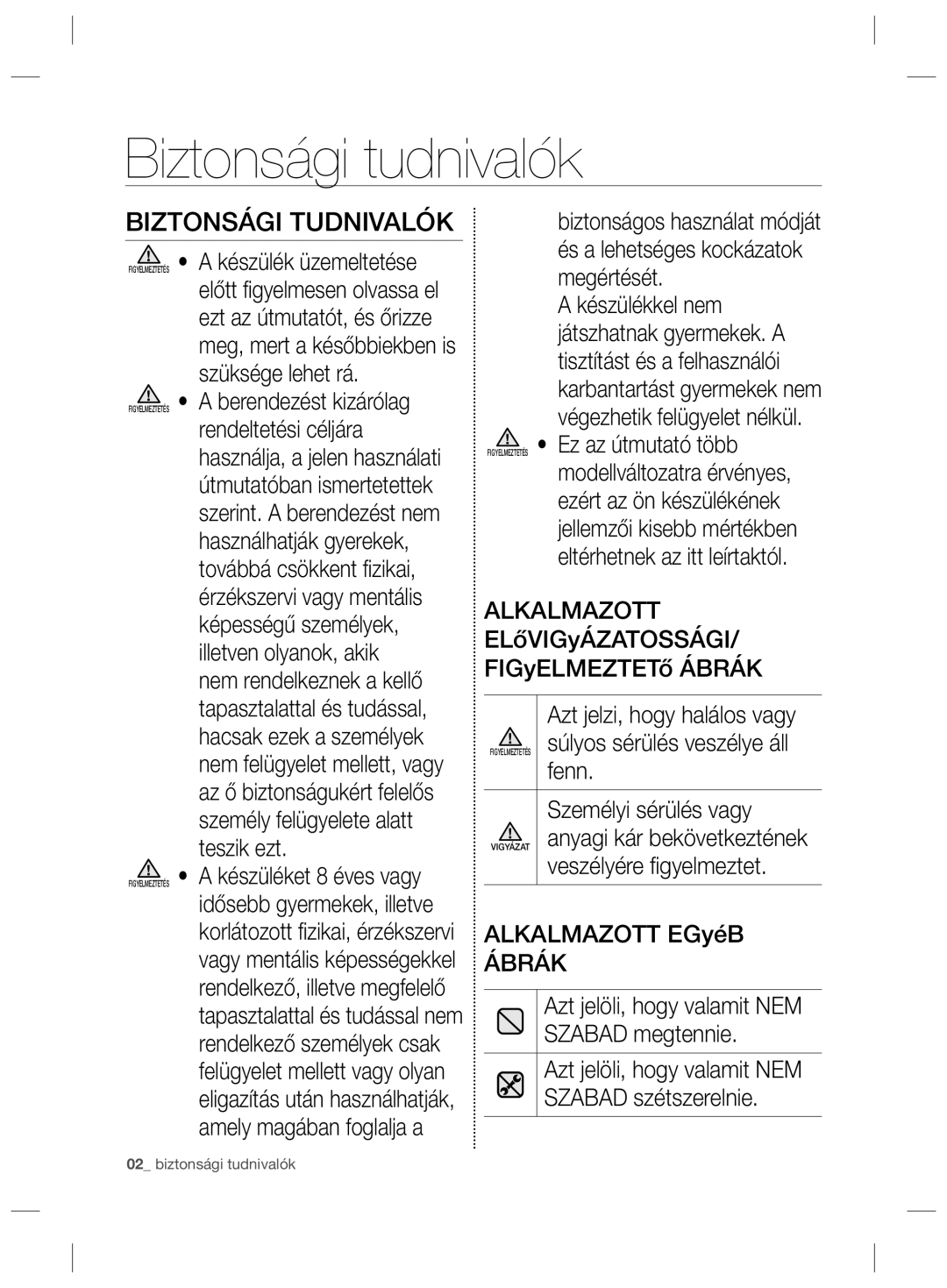 Samsung RSG5PCRS1/XEO, RSG5FURS1/ANU, RSG5PURS1/EUR, RSG5PCRS1/XEF manual Biztonsági tudnivalók, Biztonsági Tudnivalók 