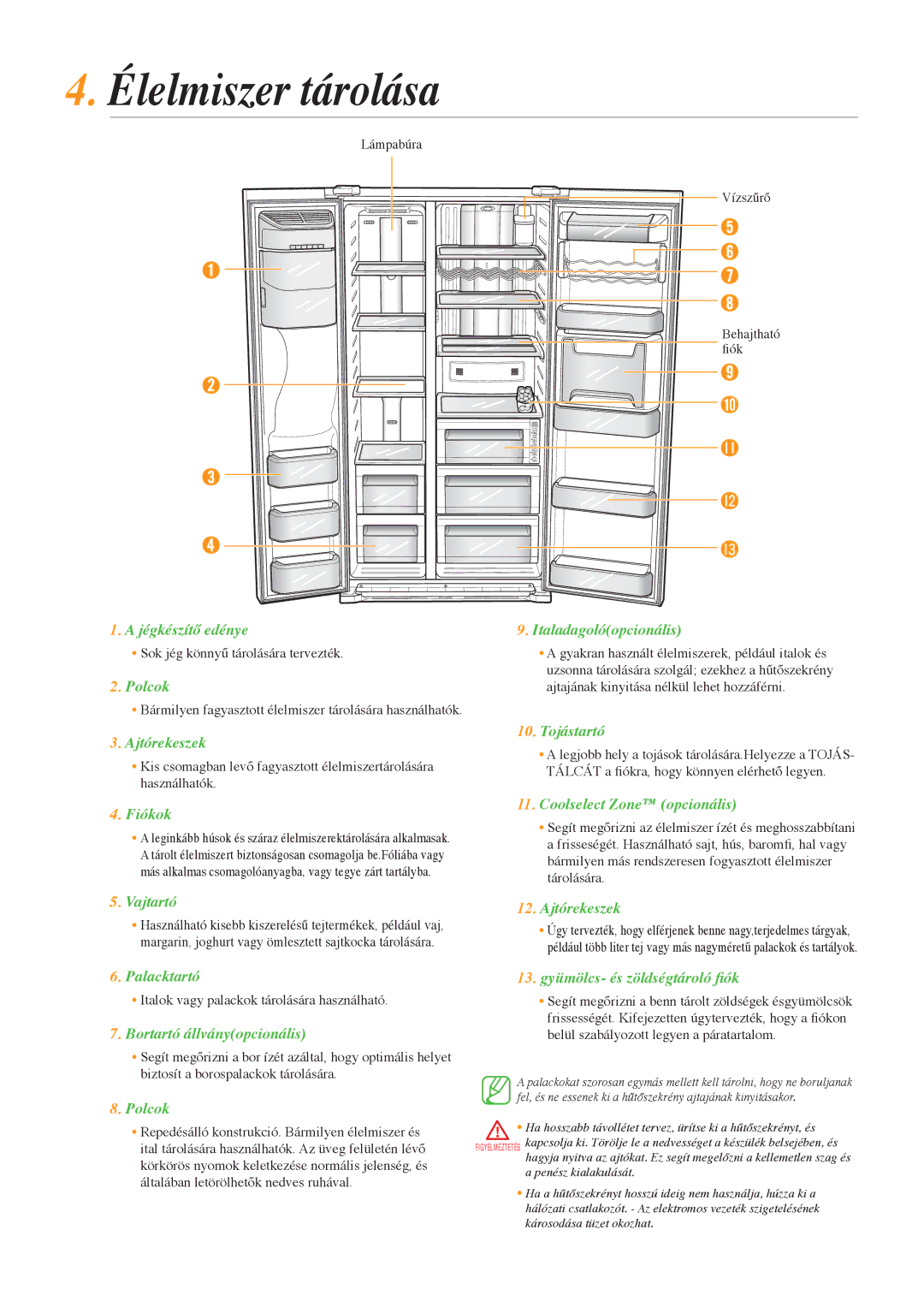 Samsung RSG5PCRS1/XEO, RSG5PURS1/EUR, RSG5PCRS1/XEF, RSG5FURS1/EUR, RSG5PURS1/XEO, RSG5FURS1/XEO manual Élelmiszer tárolása 