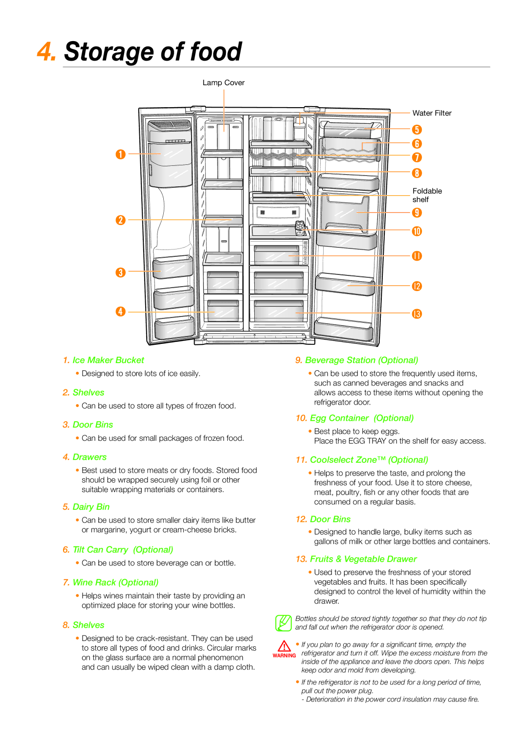 Samsung RSG5KURS1/MTR, RSG5PURS1/EUR, RSG5FUBP1/XEF, RSG5UCRS1/XEF, RSG5FURS1/XEF, RSG5PUBP1/XEF, RSG5PURS1/XEF Storage of food 