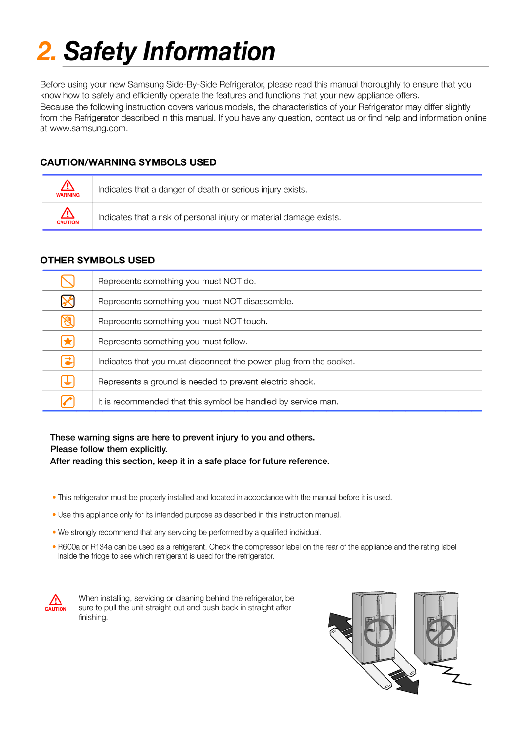 Samsung RSG5FURS1/XEF, RSG5PURS1/EUR, RSG5FUBP1/XEF, RSG5UCRS1/XEF, RSG5PUBP1/XEF manual Safety Information, Other Symbols Used 