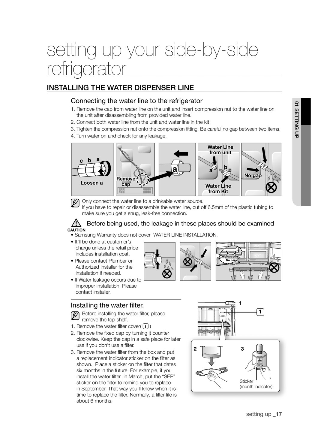 Samsung RSG5FURS1/EUR, RSG5PURS1/EUR Installing the water dispenser line, Connecting the water line to the refrigerator 