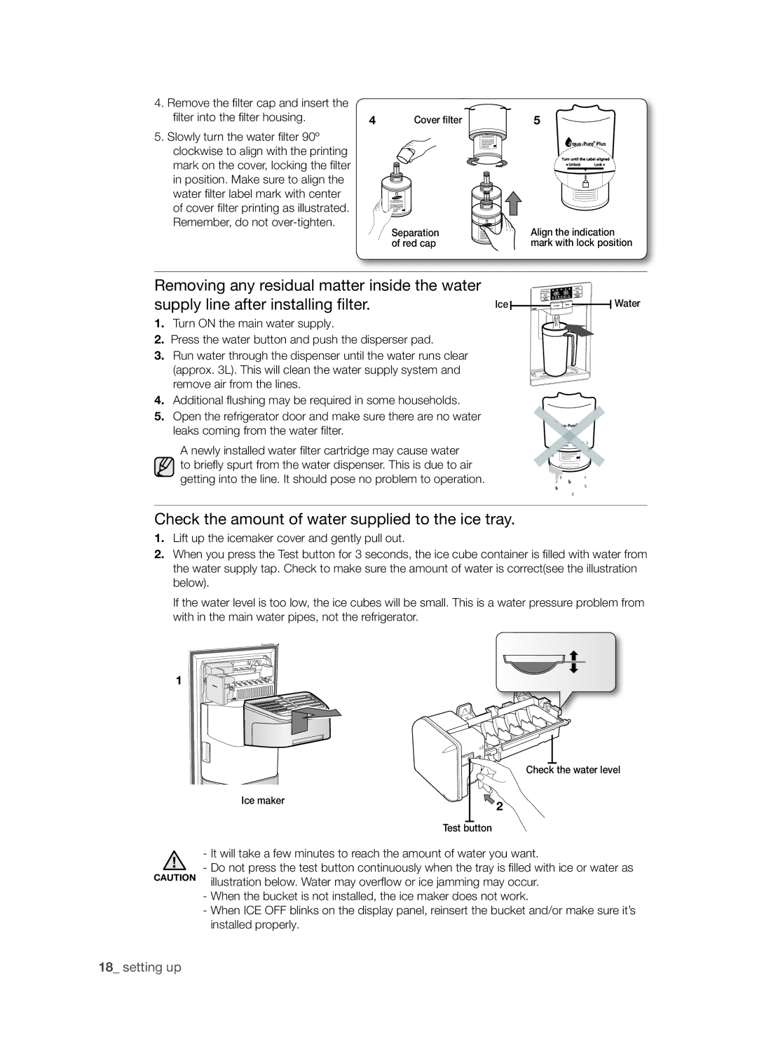 Samsung RSG5FUBP1/EUR manual Check the amount of water supplied to the ice tray, Leaks coming from the water filter 