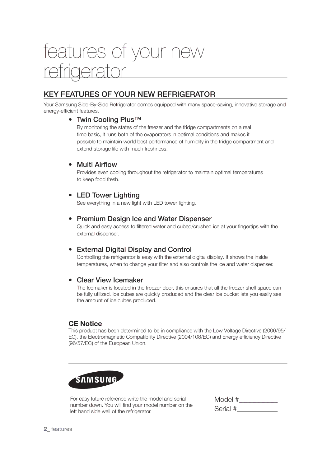 Samsung RSG5FUBP1/EUR, RSG5PURS1/EUR manual Features of your new refrigerator, Key features of your new refrigerator 