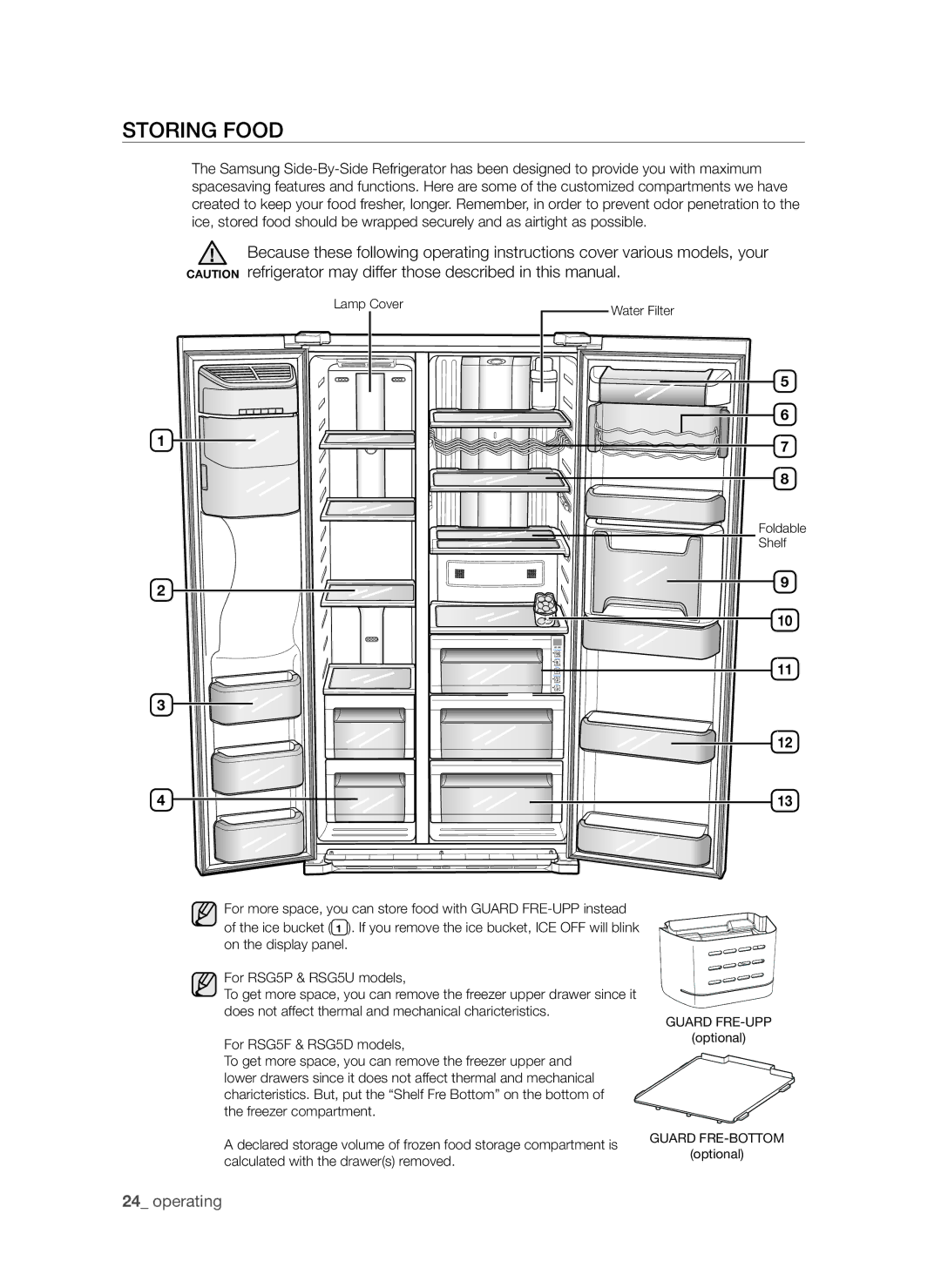 Samsung RSG5PURS1/EUR, RSG5FURS1/EUR, RSG5FUBP1/EUR, RSG5FURS1/BWT, RSG5PURS1/XEO, RSG5FURS1/XEO manual Storing food, Shelf 