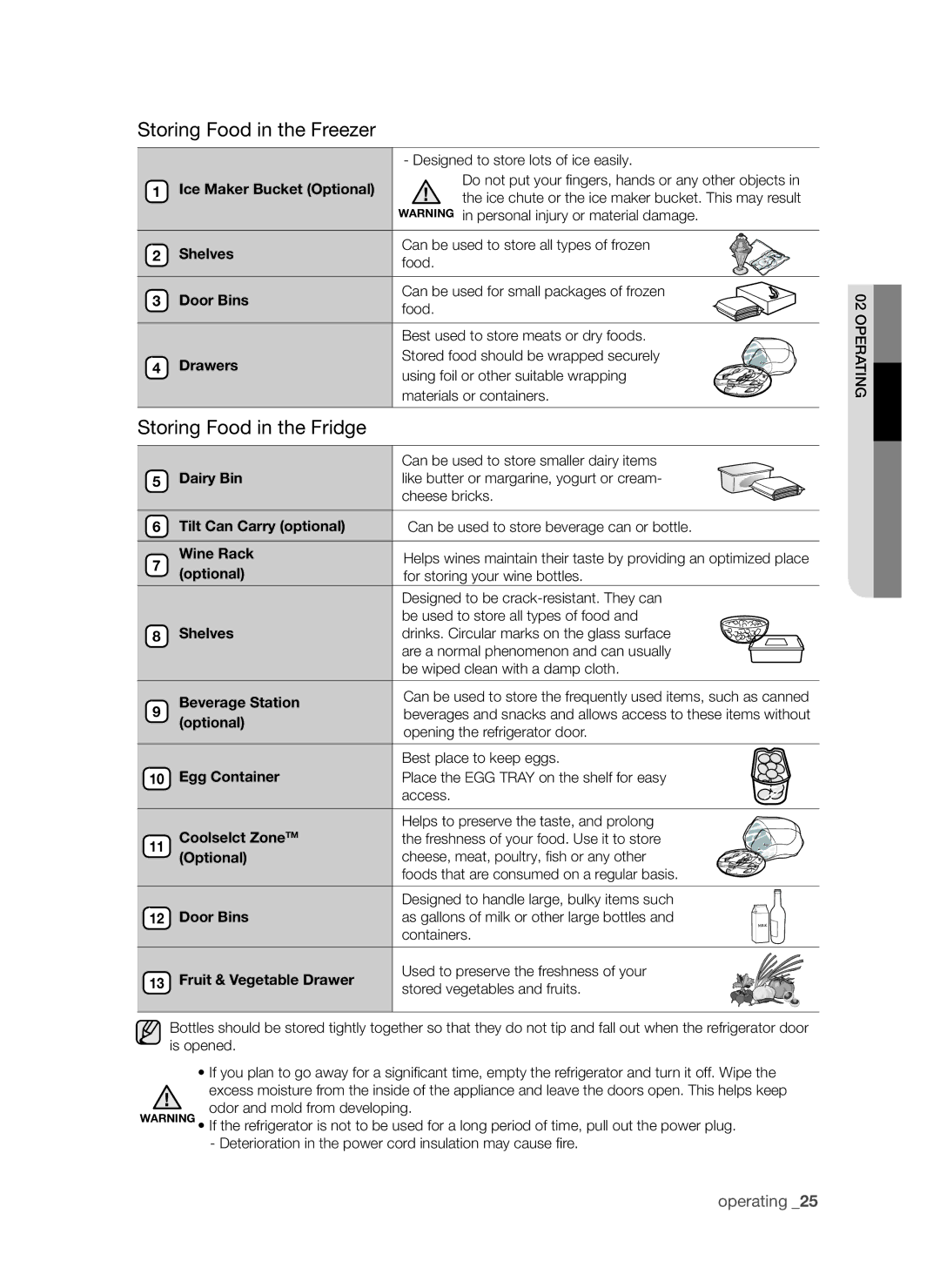 Samsung RSG5FURS1/EUR, RSG5PURS1/EUR, RSG5FUBP1/EUR, RSG5FURS1/BWT Storing Food in the Freezer, Storing Food in the Fridge 