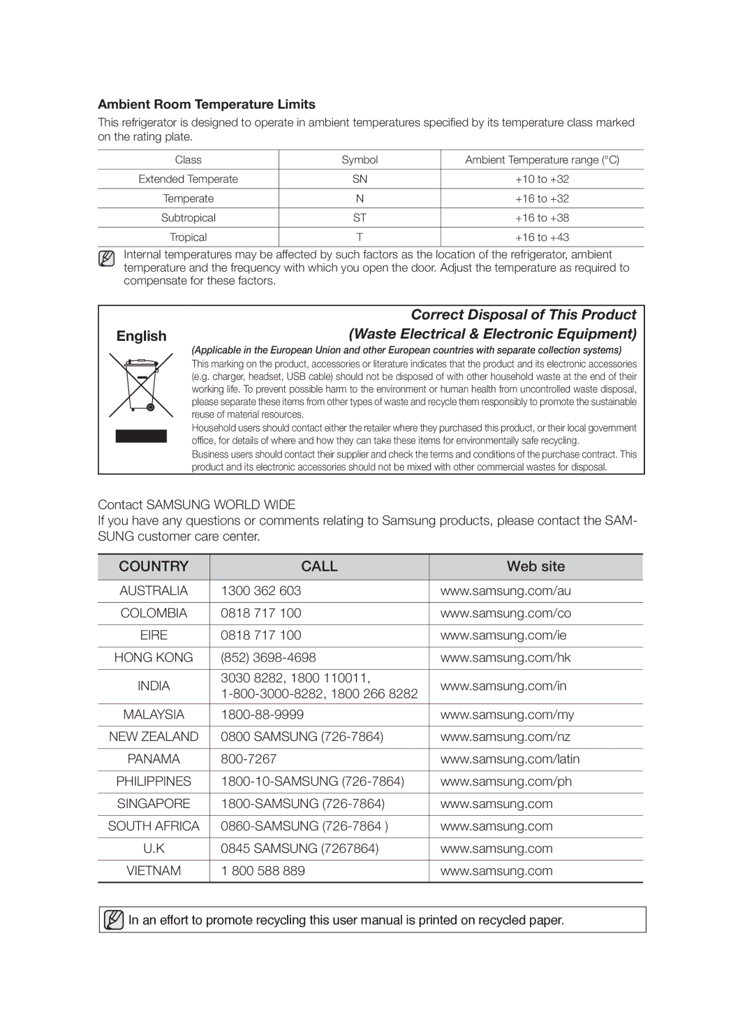 Samsung RSG5PURS1/EUR, RSG5FURS1/EUR, RSG5FUBP1/EUR, RSG5FURS1/BWT, RSG5PURS1/XEO manual Correct Disposal of This Product 