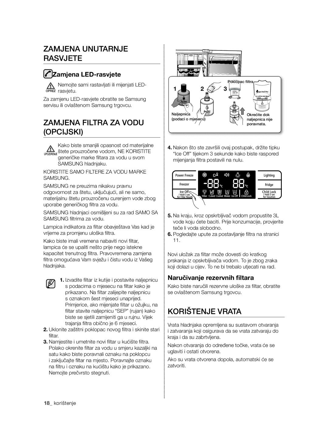 Samsung RSG5PURS1/XEO Zamjena Unutarnje Rasvjete, Zamjena Filtra ZA Vodu Opcijski, Korištenje Vrata, Zamjena LED-rasvjete 