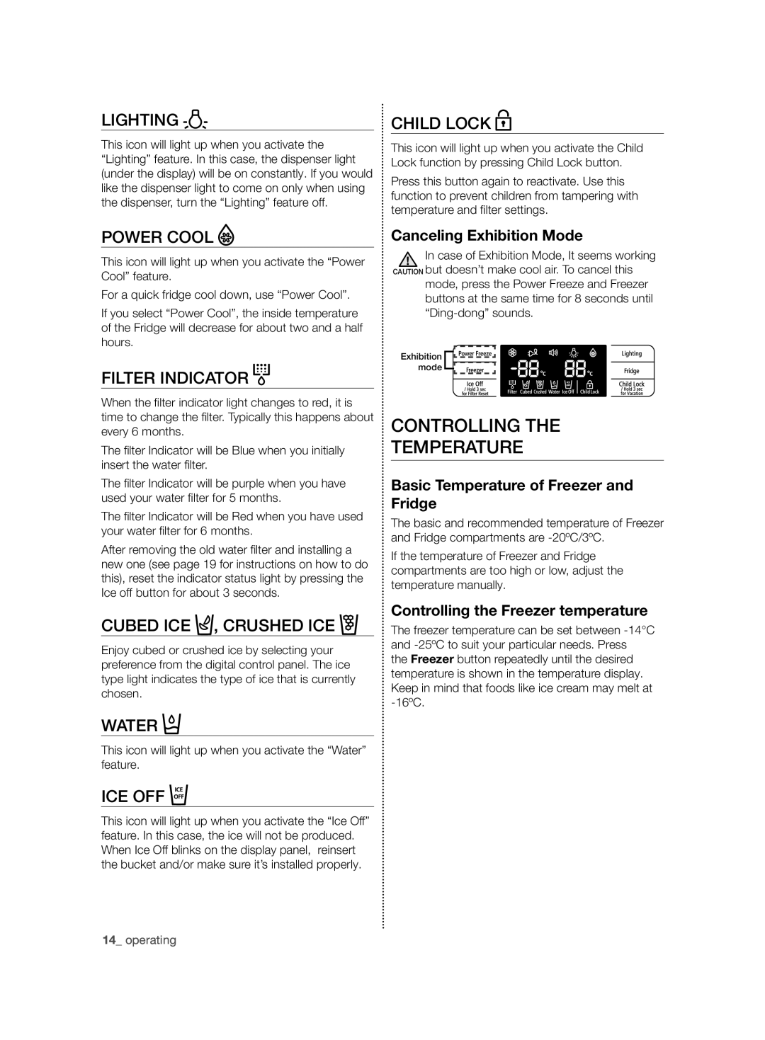 Samsung RSG5PURS1/XEO, RSG5PURS1/EUR, RSG5FURS1/EUR, RSG5FURS1/XEO manual Controlling Temperature 