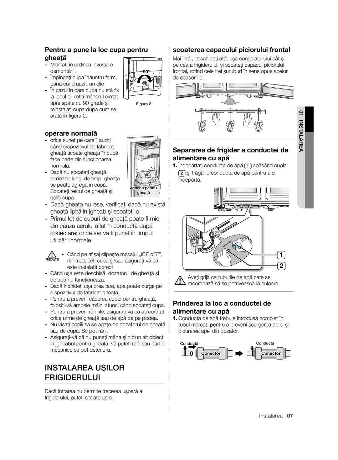 Samsung RSG5FURS1/XEO, RSG5PURS1/EUR, RSG5FURS1/EUR, RSG5PURS1/XEO manual Instalarea Uşilor Frigiderului 