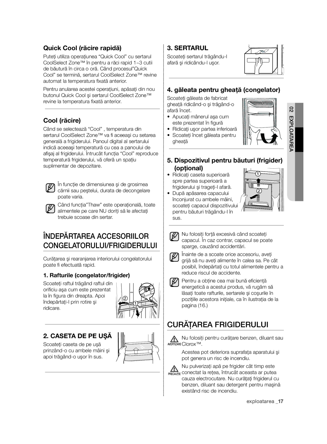 Samsung RSG5FURS1/EUR Curăţarea Frigiderului, Îndepărtarea Accesoriilor CONGELATORULUI/FRIGIDERULUI, Caseta DE PE UŞĂ 