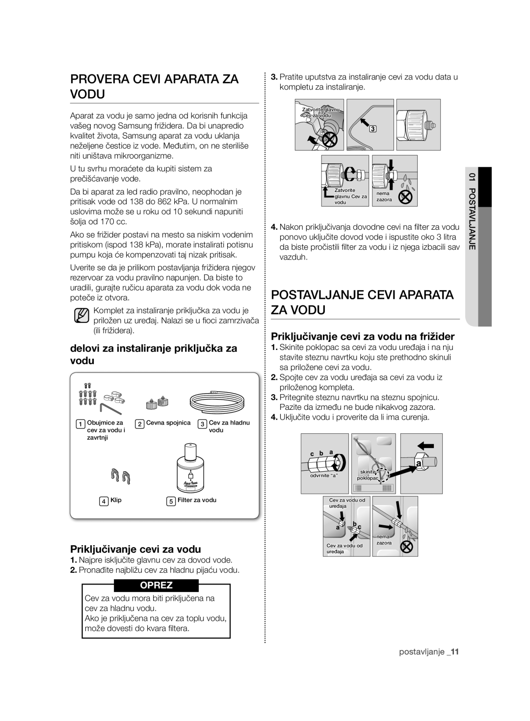 Samsung RSG5FURS1/XEO Provera Cevi Aparata ZA Vodu, Delovi za instaliranje priključka za vodu, Priključivanje cevi za vodu 