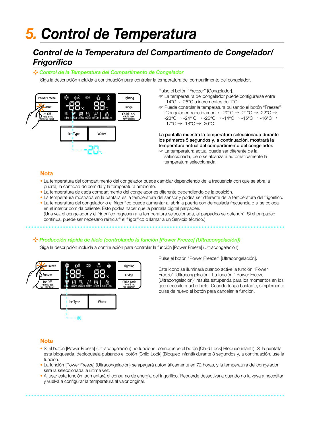 Samsung RSG5UURS1/XES, RSG5PURS1/XEF Control de Temperatura, Control de la Temperatura del Compartimento de Congelador 