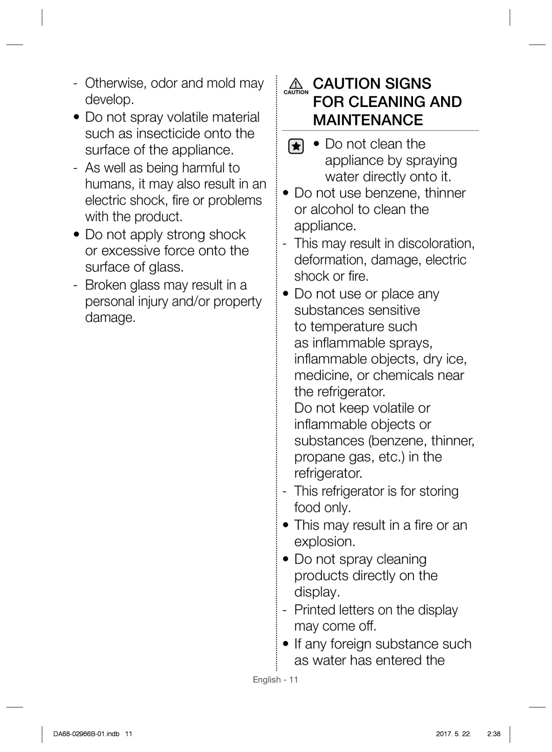 Samsung RSG5PUSL1/SML manual For Cleaning and Maintenance 