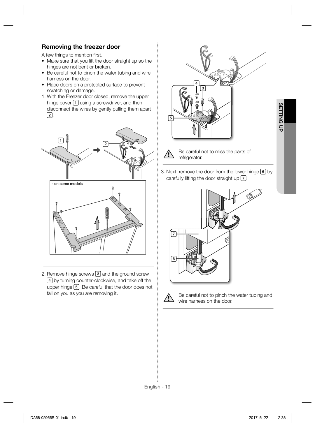 Samsung RSG5PUSL1/SML manual Removing the freezer door, Wire harness on the door 