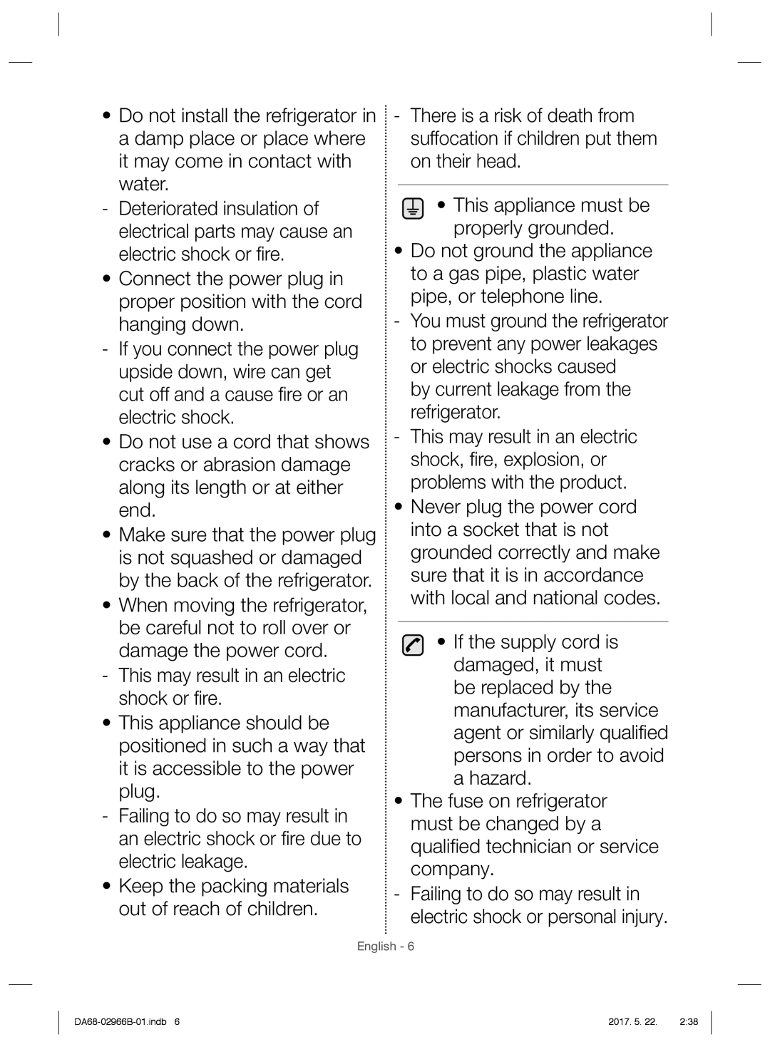 Samsung RSG5PUSL1/SML manual By current leakage from the refrigerator 